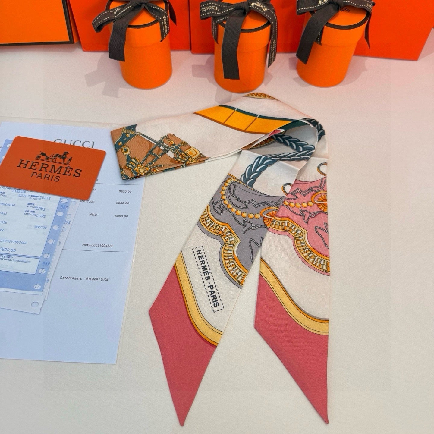 HM Twilly Mini Scarf 86CM Pink Beige Mulberry Silk 968831