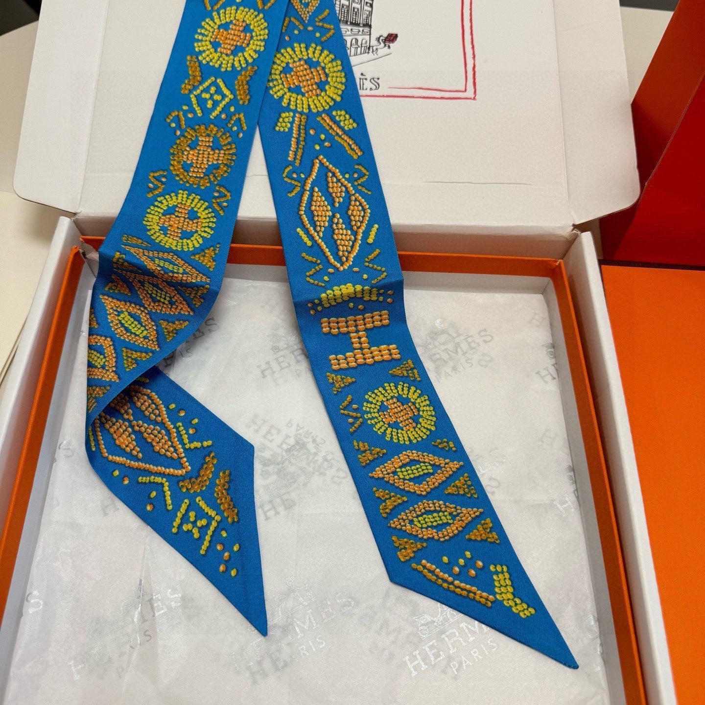 HM Twilly Mini Scarf 86CM Blue Mulberry Silk 969053