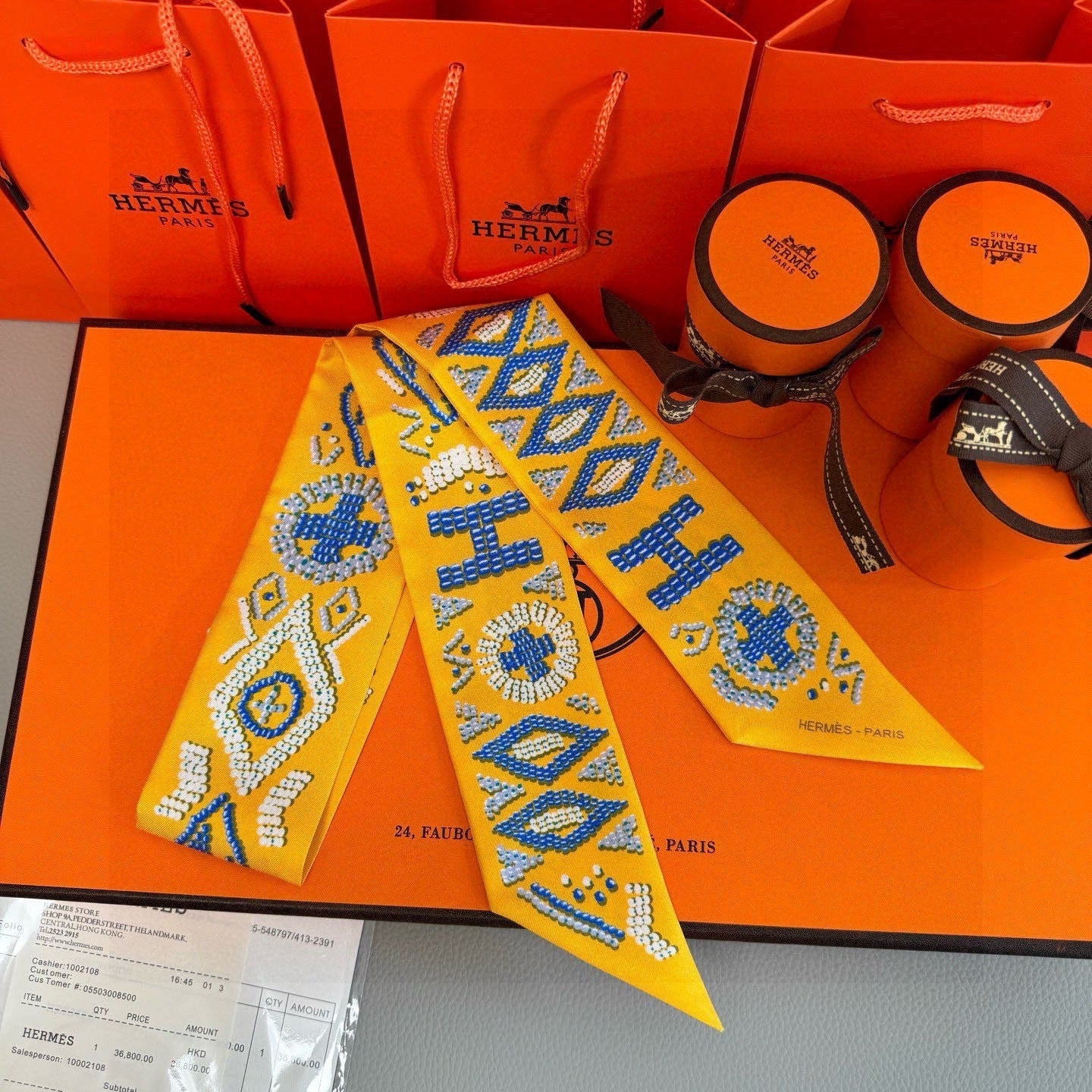 HM Twilly Mini Scarf 86CM Yellow Mulberry Silk 969054