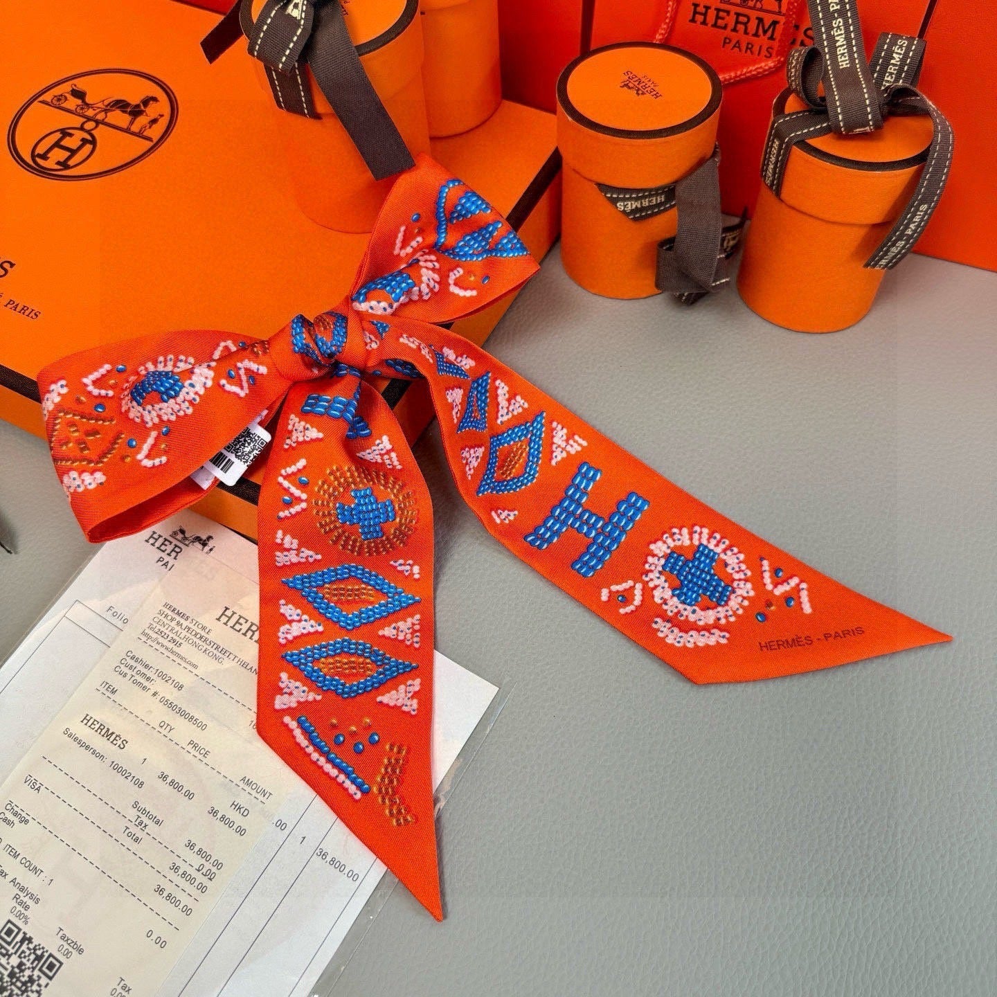 HM Twilly Mini Scarf 86CM Orange Mulberry Silk 969055