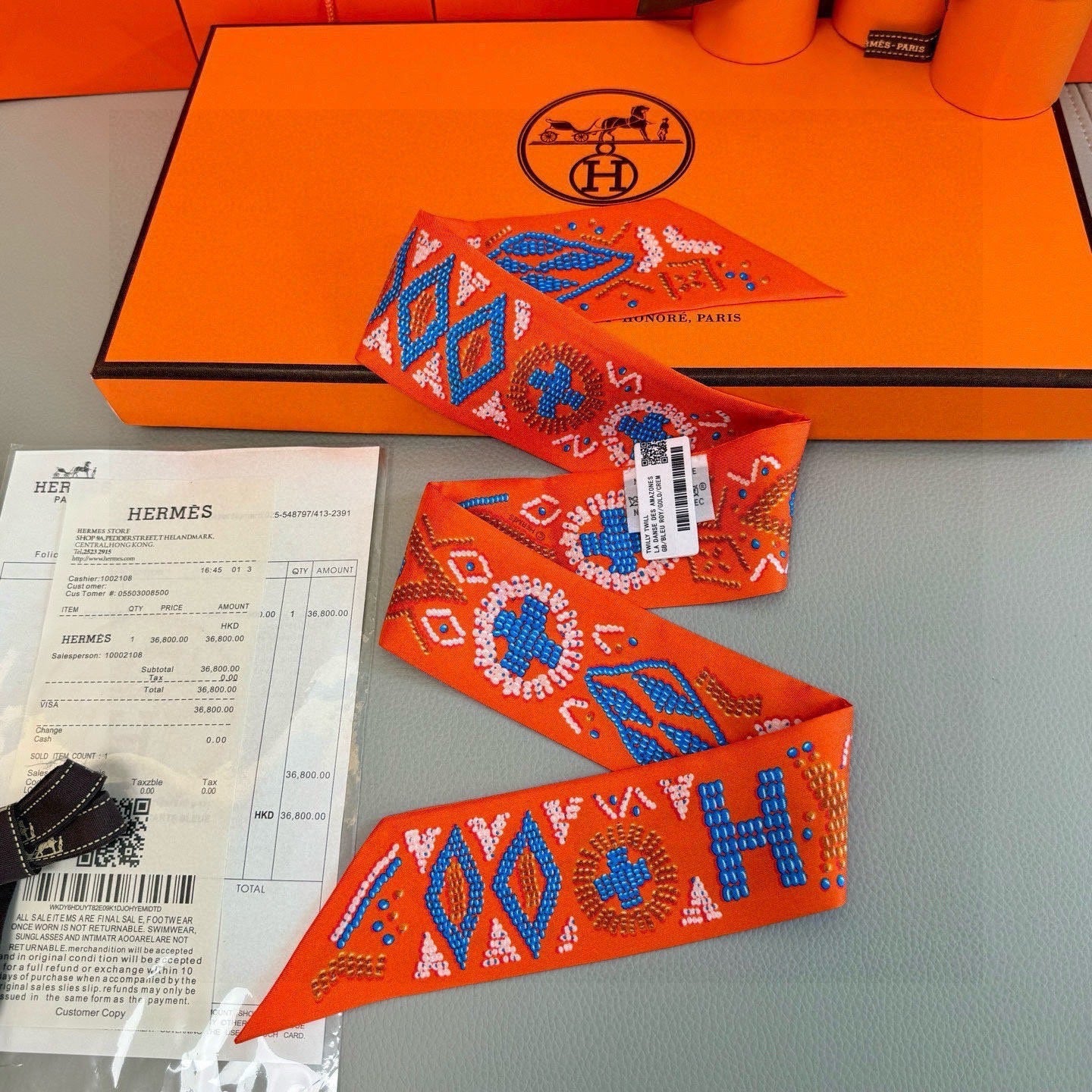 HM Twilly Mini Scarf 86CM Orange Mulberry Silk 969055