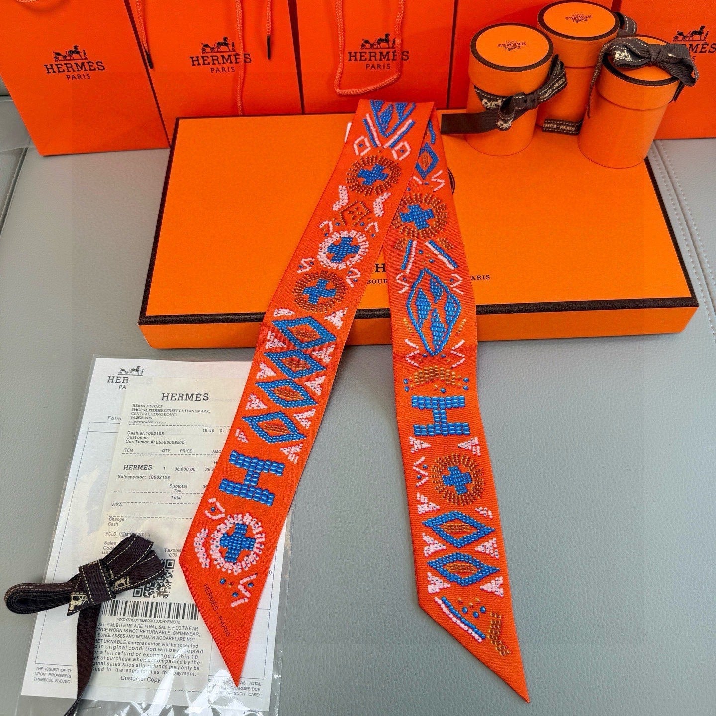 HM Twilly Mini Scarf 86CM Orange Mulberry Silk 969055