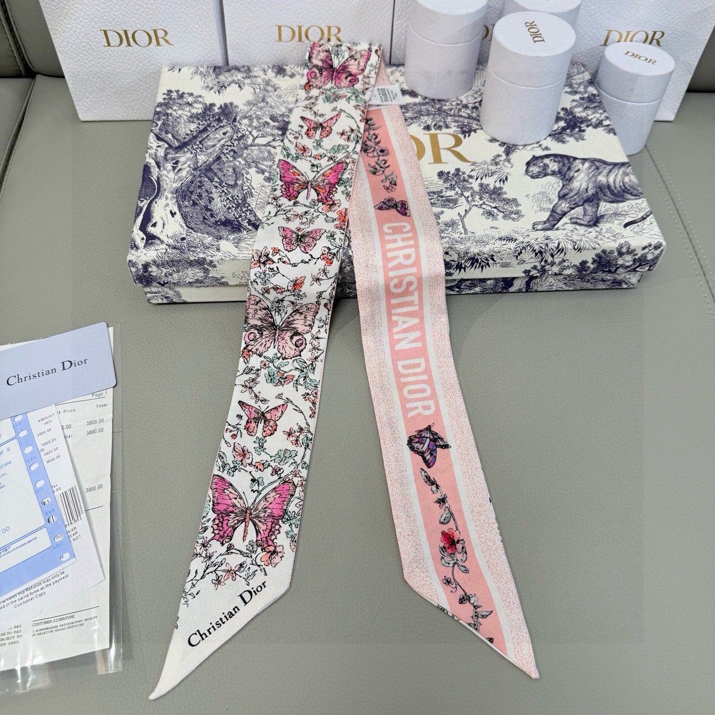 CD Twilly Mini Scarf 105cm Light Pink Colorful Mulberry Silk 969062