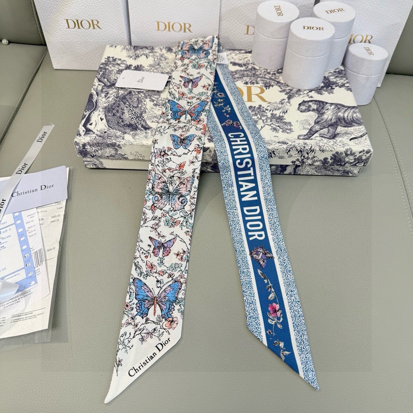 CD Twilly Mini Scarf 105cm Blue Mulberry Silk 969063