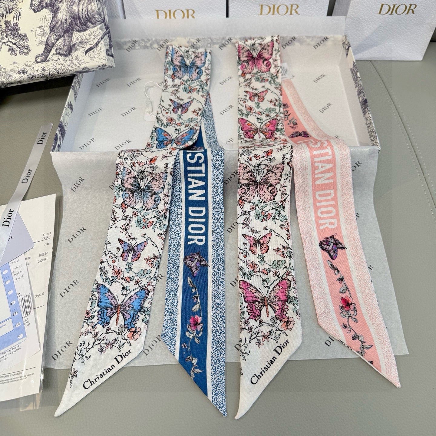 CD Twilly Mini Scarf 105cm Blue Mulberry Silk 969063