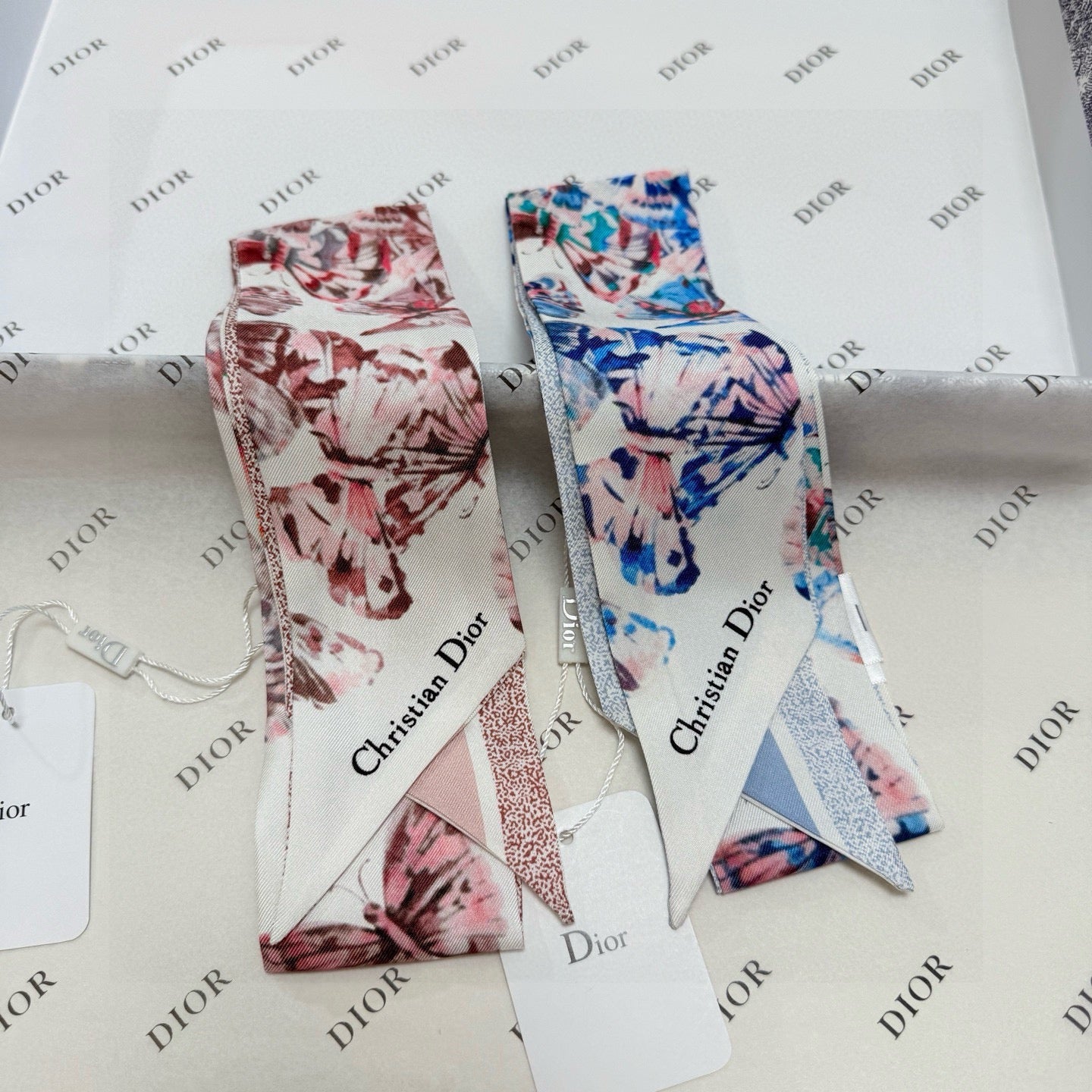 CD Twilly Mini Scarf 105cm Butterfly Light Blue Mulberry Silk 976489