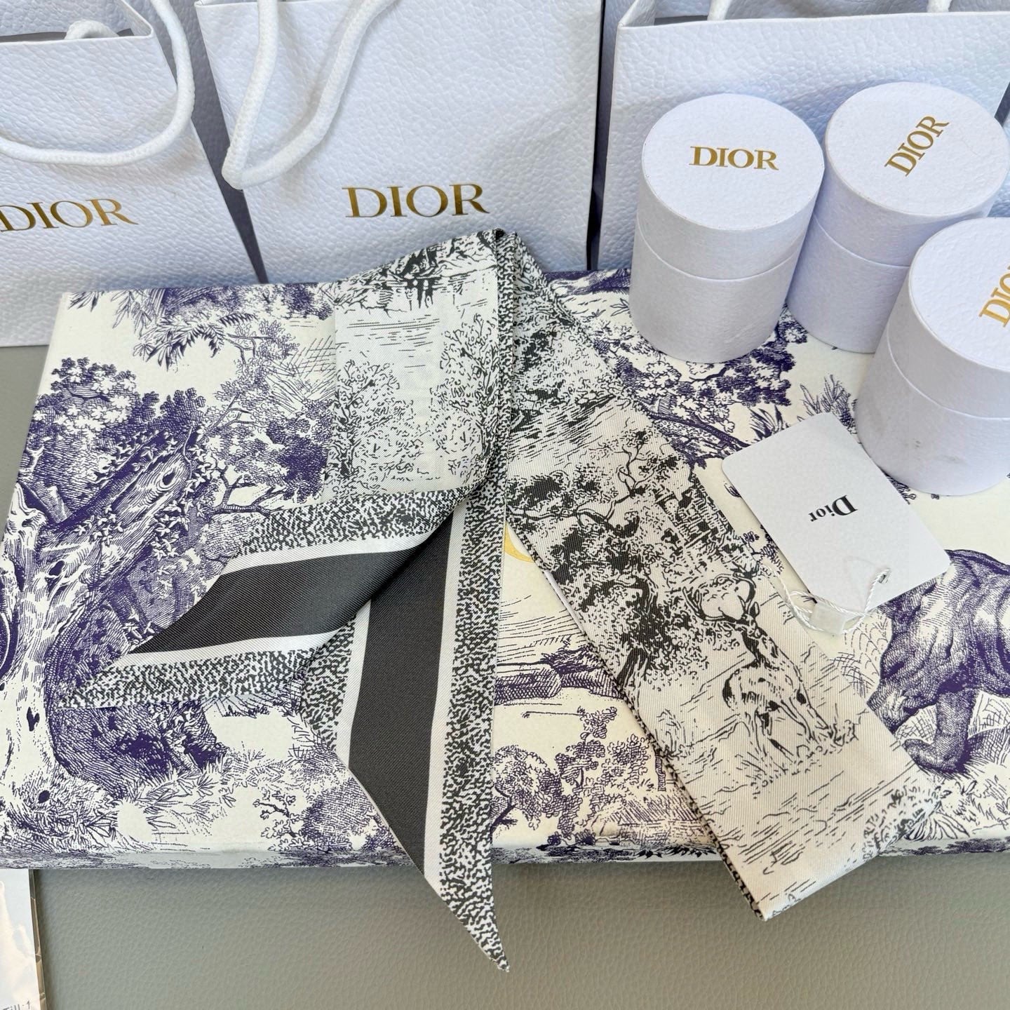 CD Twilly Mini Scarf 105cm Black White Mulberry Silk 976492