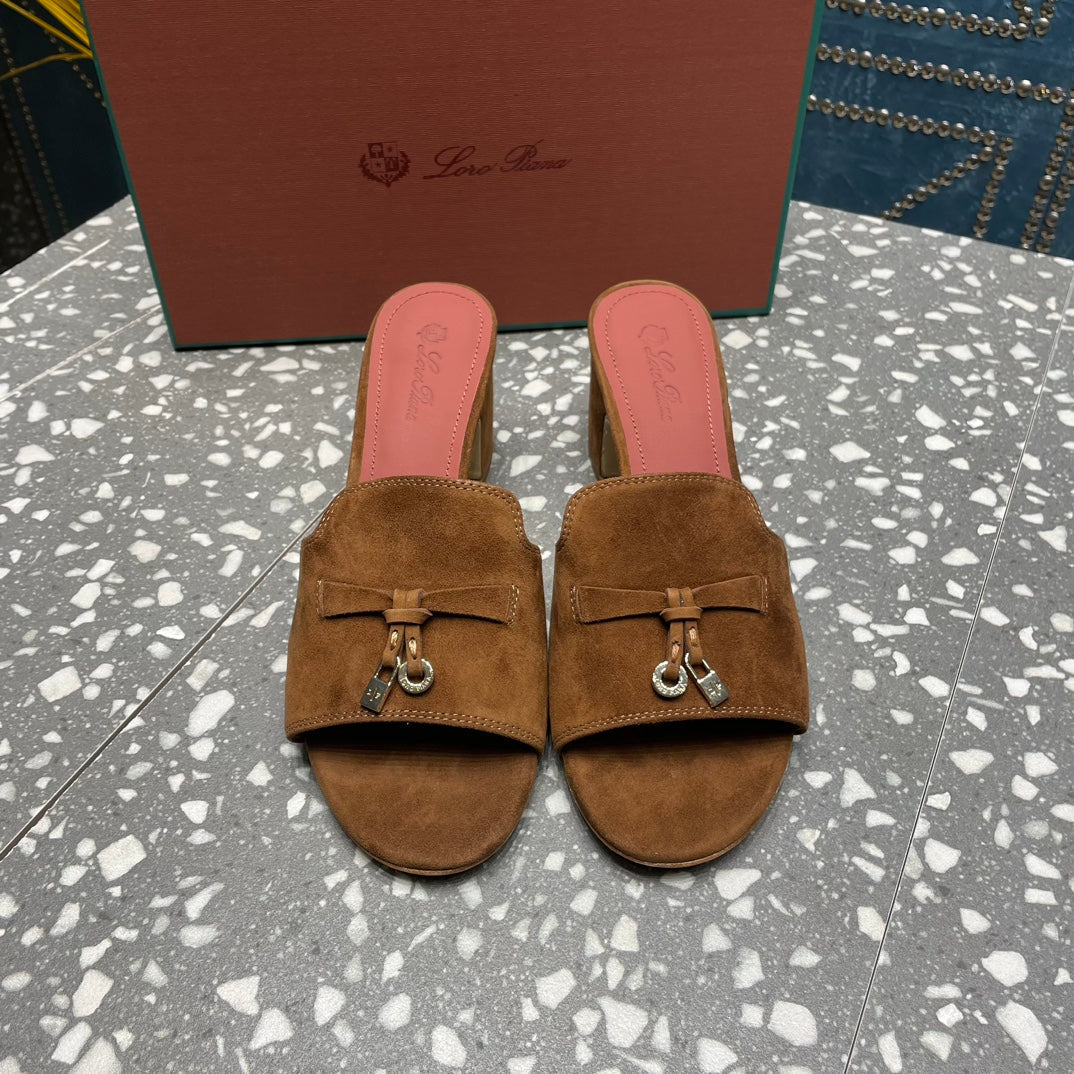 Summer Charms Mules 50mm Brown Suede Salmon Lambskin