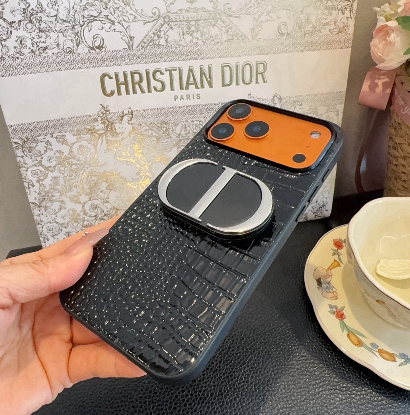 Dior Crocodile Embossed Leather Phone Case 390514