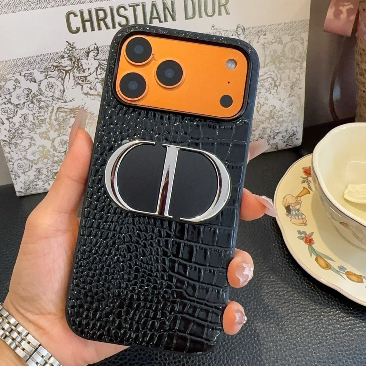 Dior Crocodile Embossed Leather Phone Case 390514