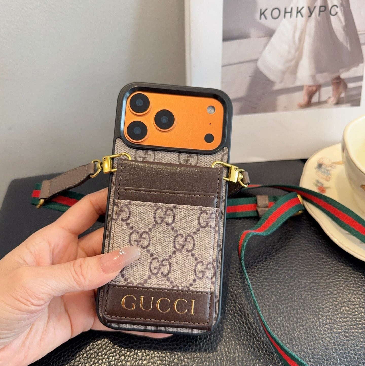 Gucci Crossbody Phone Case With Monogram Pattern 393868