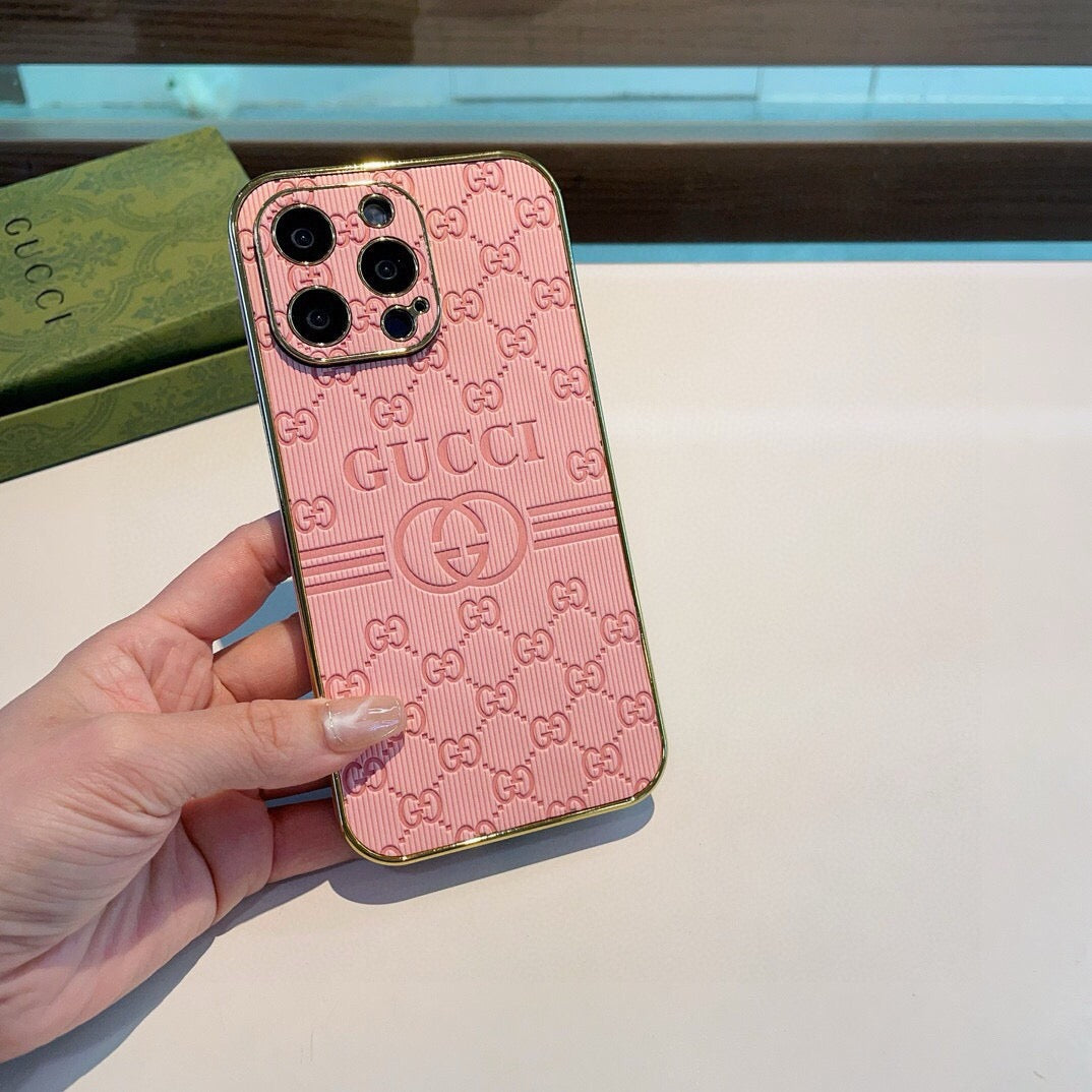 Gucci Electroplated Embossed Side Pink Phone Case 398649