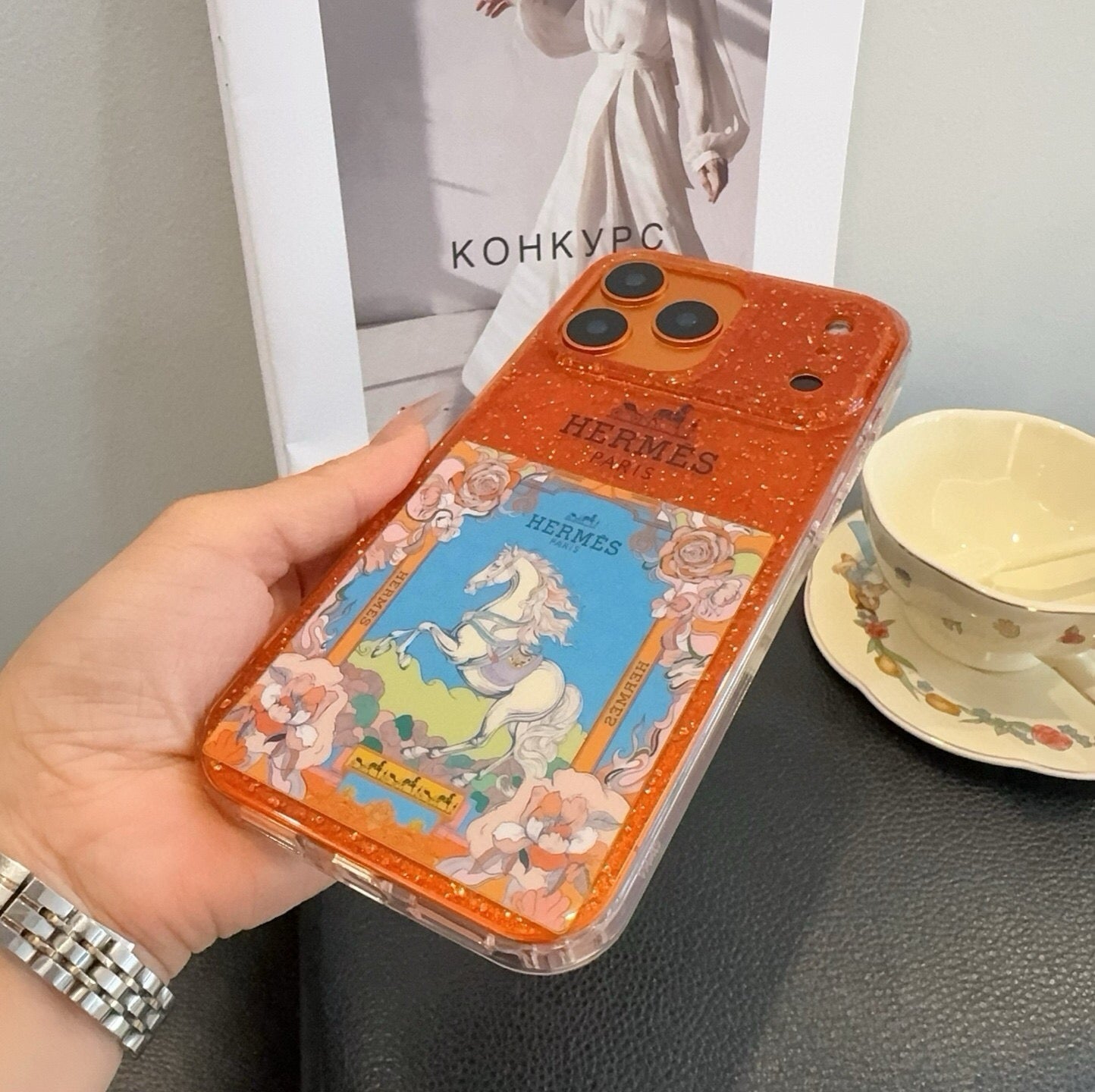 Hermes Sparkling Glitter Phone Case 398651