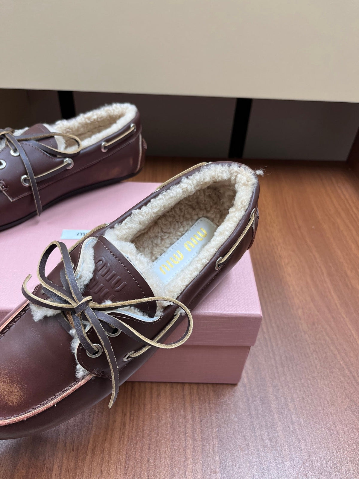 Miu Miu 2026 Boat Loafers Leather Suede Wool 157103