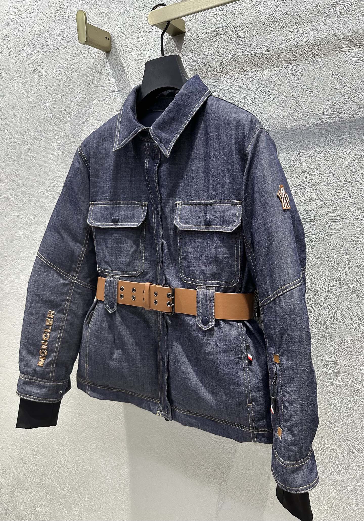 Moncler 2025 Grenoble Daintree Hooded Jacket With Belt Blue Denim Down