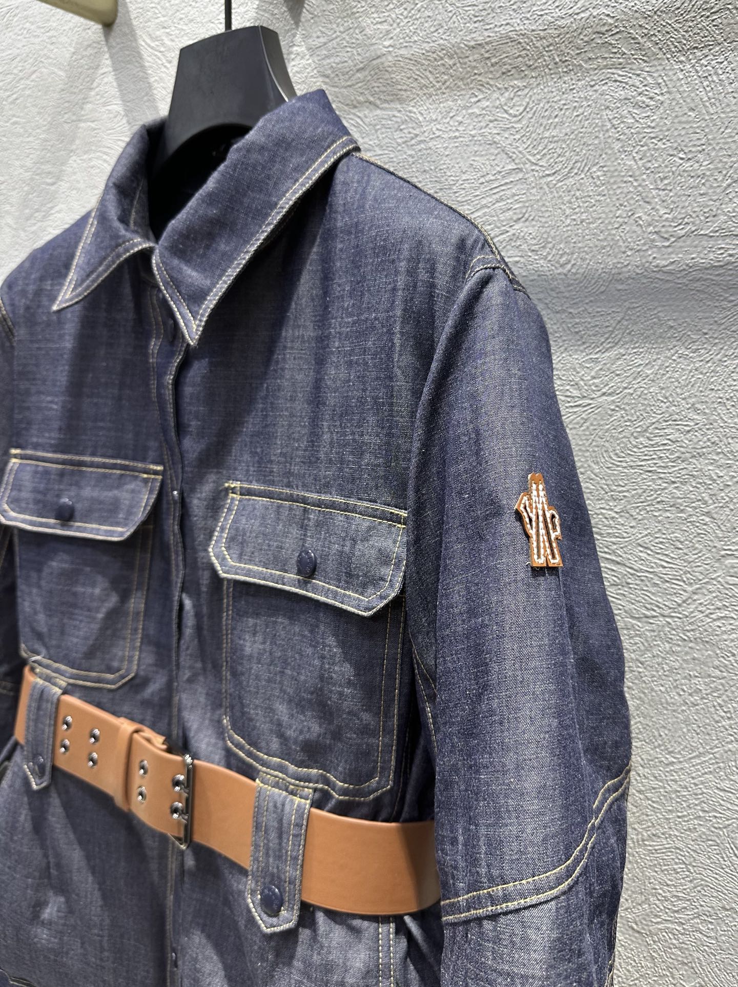 Moncler 2025 Grenoble Daintree Hooded Jacket With Belt Blue Denim Down