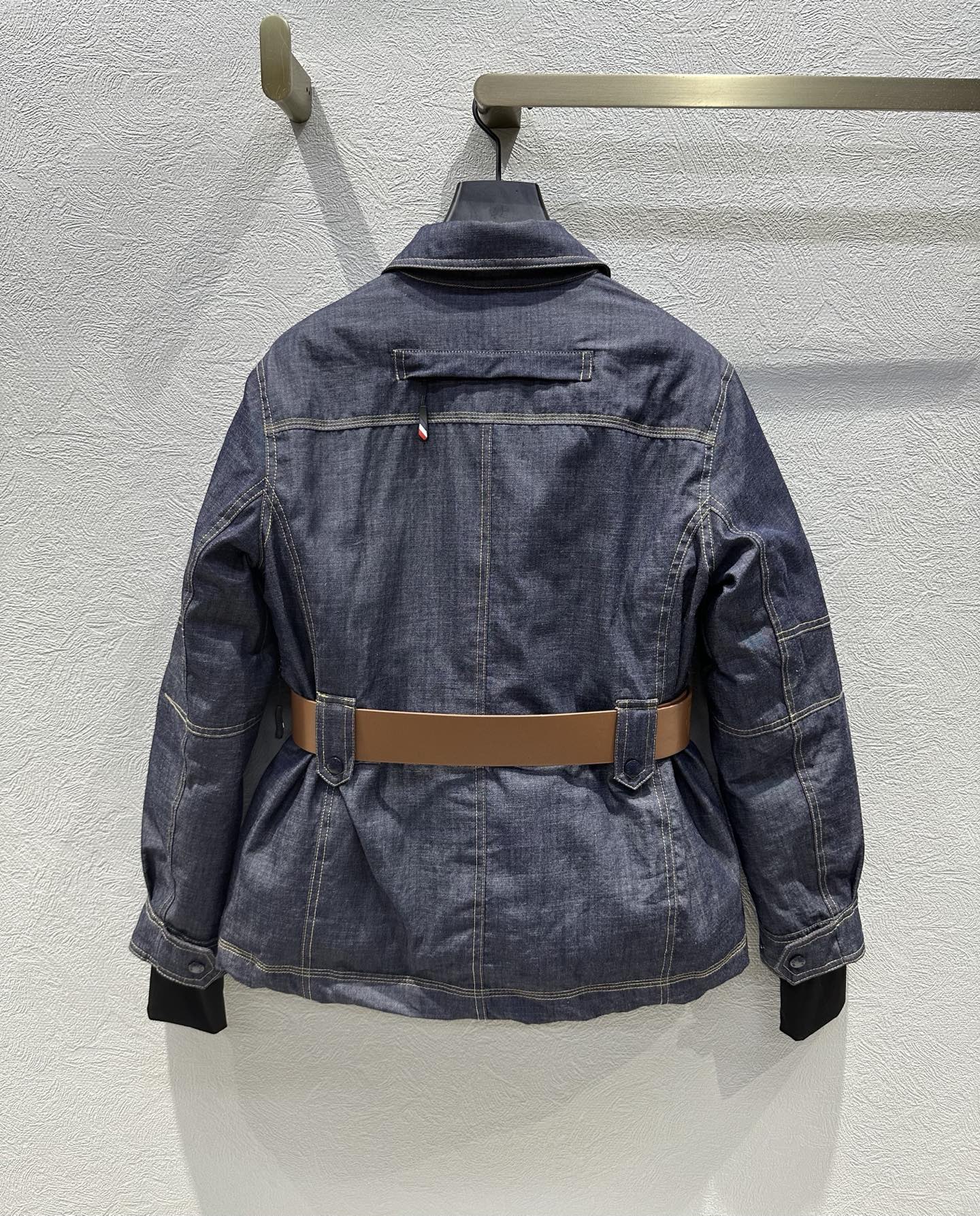 Moncler 2025 Grenoble Daintree Hooded Jacket With Belt Blue Denim Down