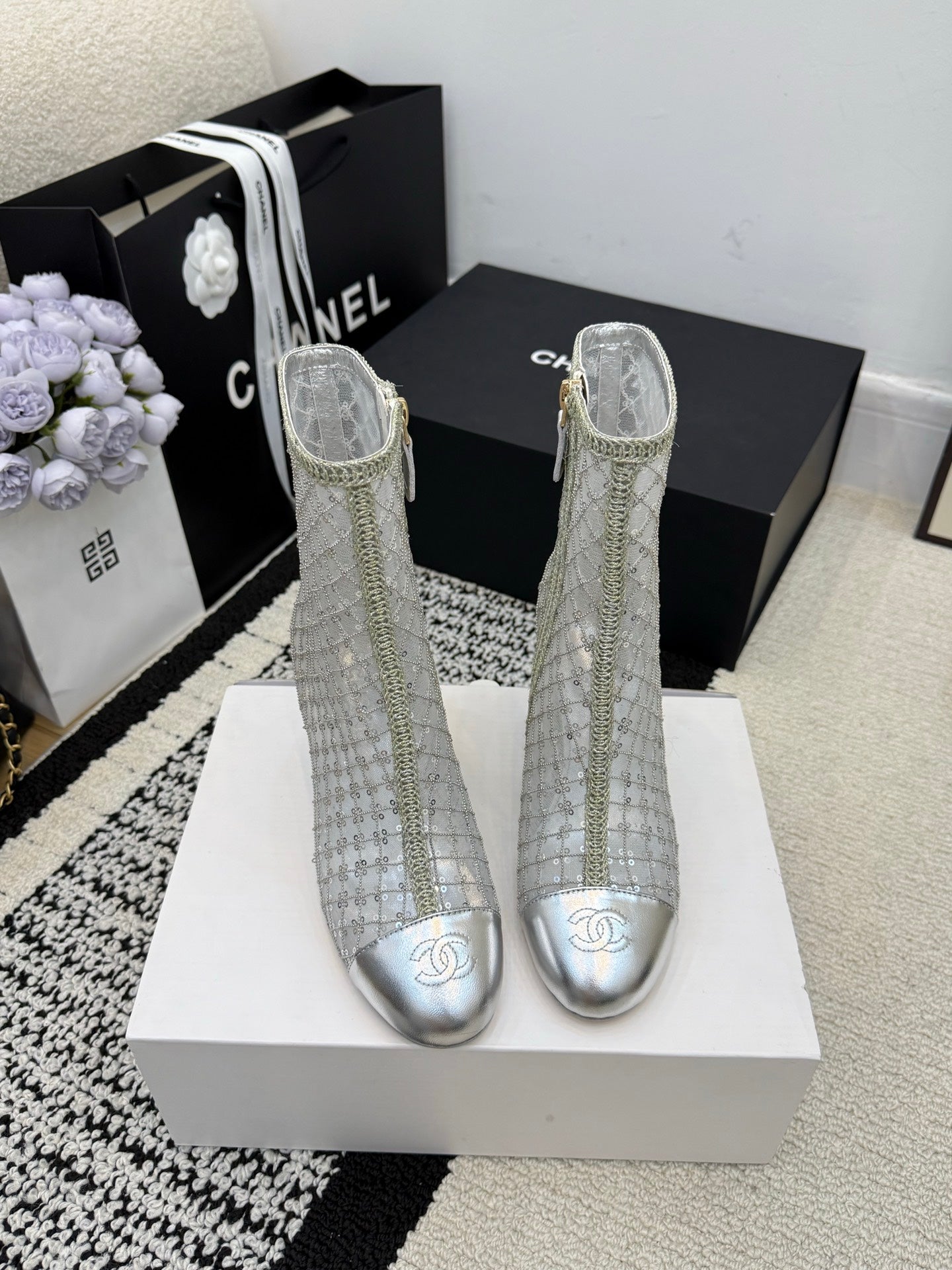 CC 26 Wedge Heel Boot Silver Mesh Leather 588856