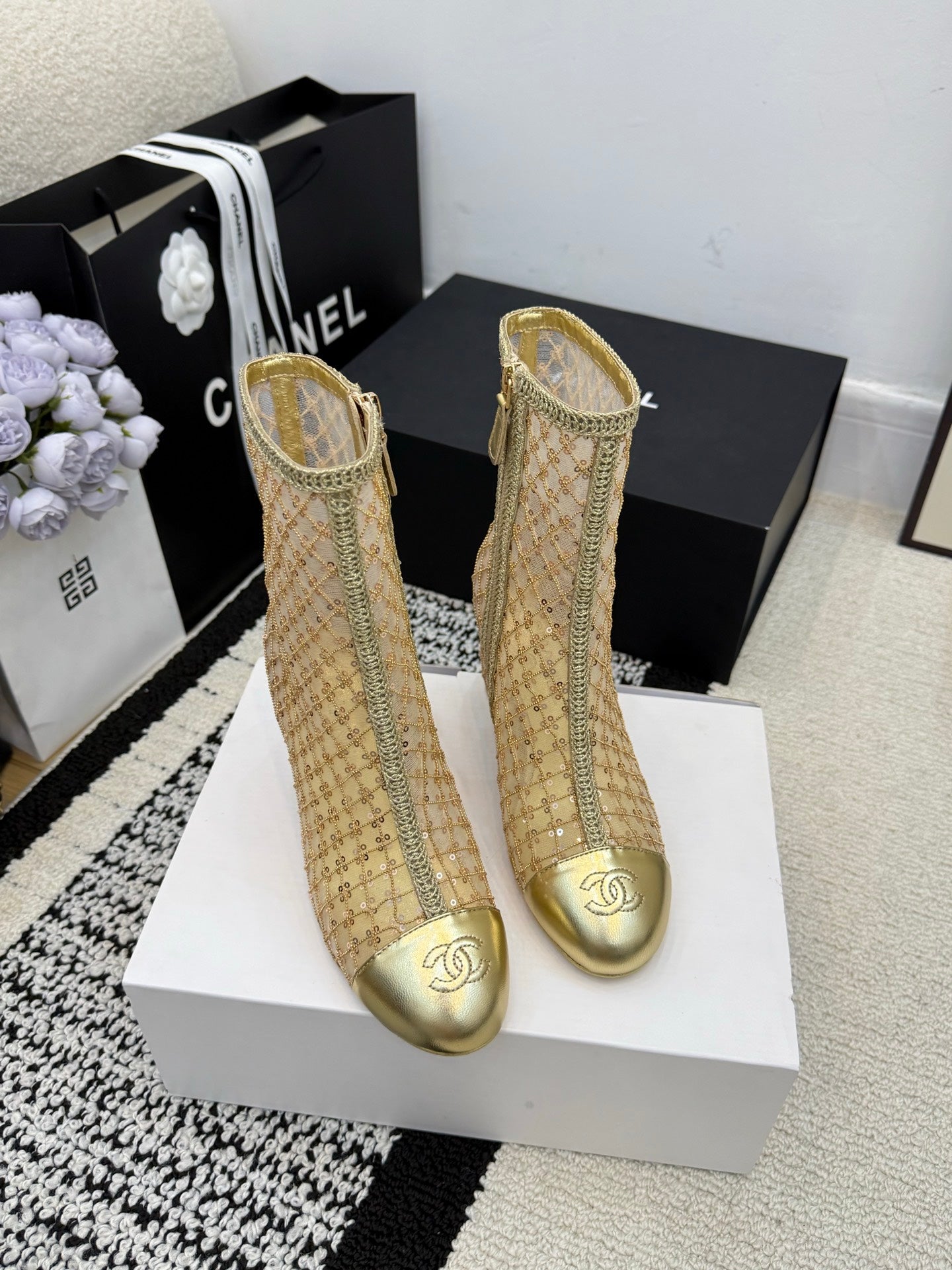 CC 26 Wedge Heel Boot Gold Mesh Leather 588858