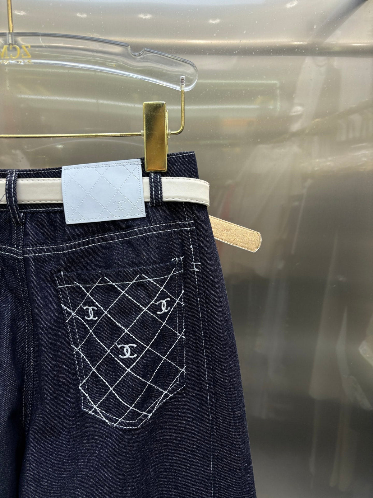 Chanel 2026 Jeans With White Belt Blue Cotton 225075