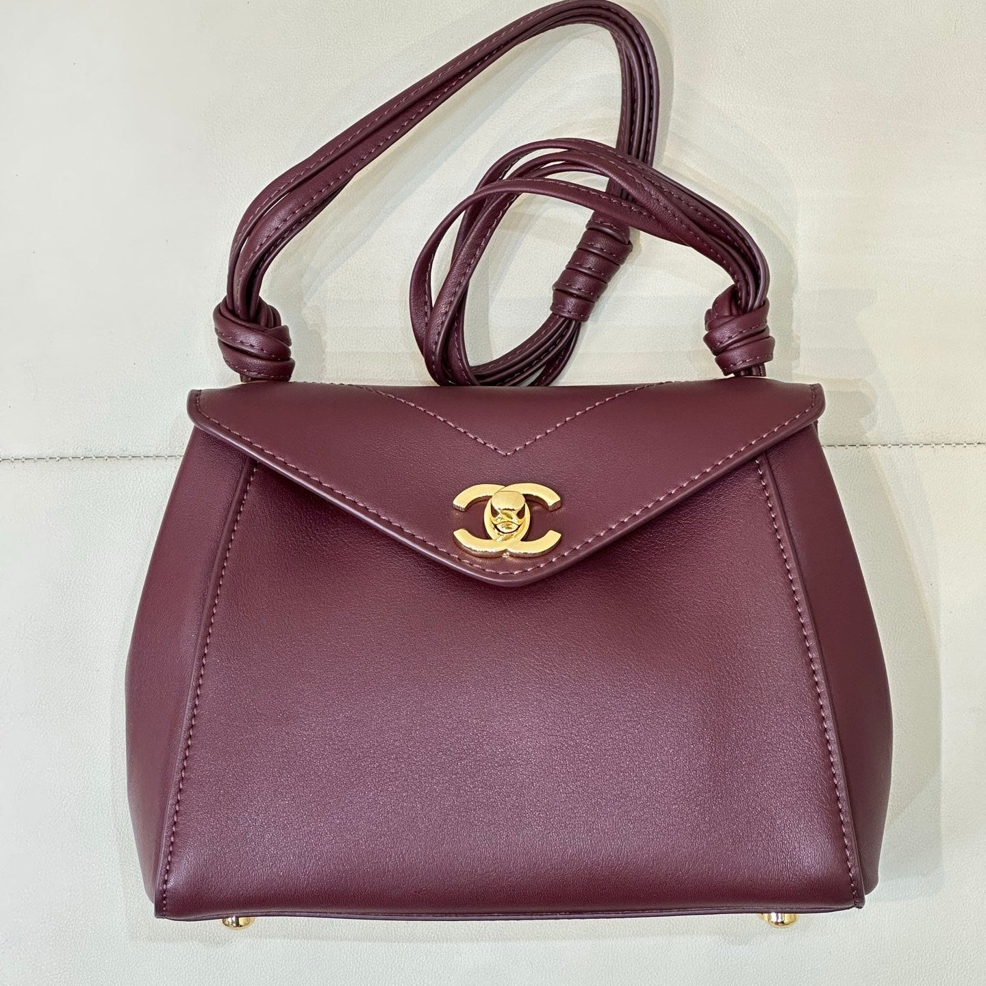 Chanel 2026 V-shaped Flap Bag 19.5cm Burgundy Smooth Leather