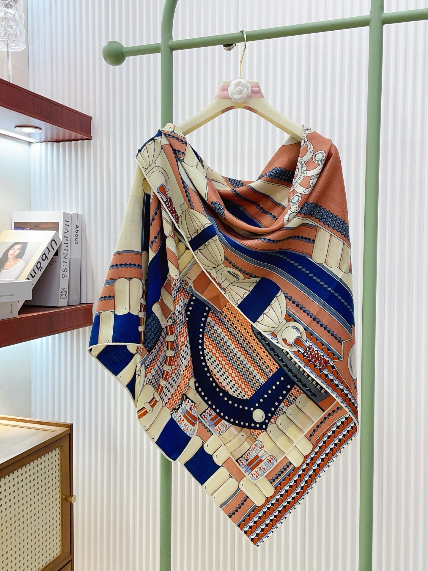 HM 25s Scarf 140cm Brown Blue Beige Cashmere 973323