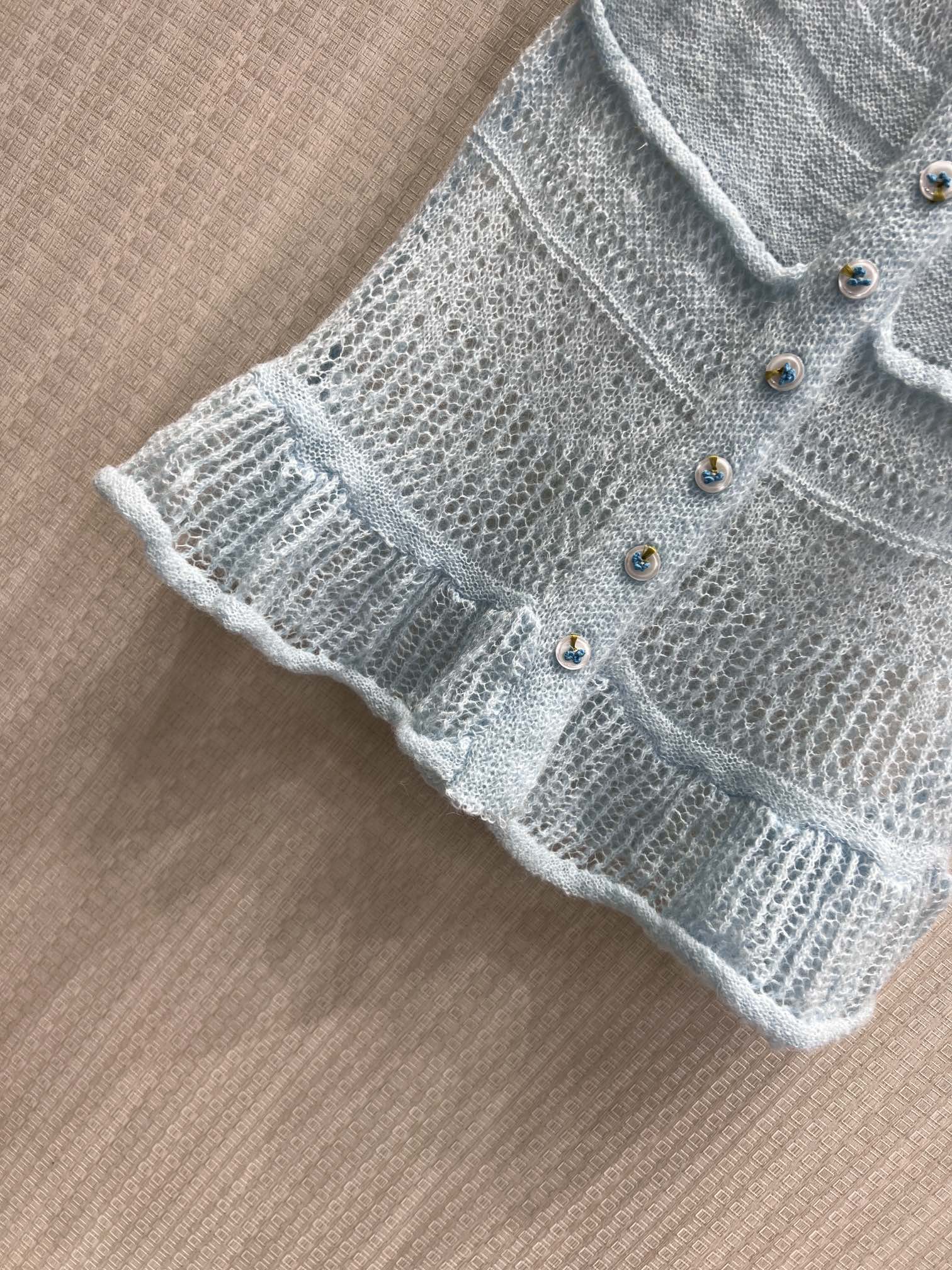 Chanel 2026 Hollow-Out Knit Vest Ice Blue Cashmere
