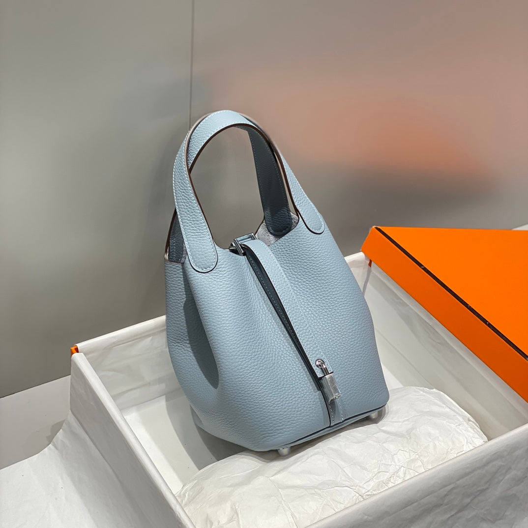 picotin lock light sky blue togo leather silver hardware