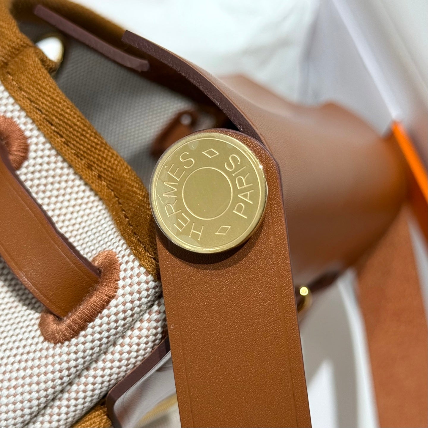 HM Mini Herbag Gold Buckle 20 Beige Canvas and Hunter Cowhide 243221