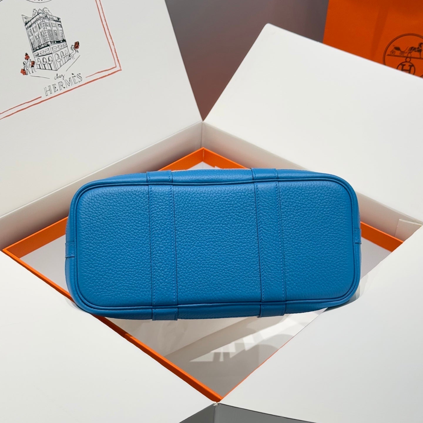 HM Garden Party 30cm Bag Blue Togo Cream Canvas