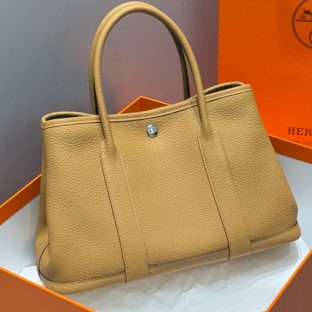 Hermes Garden Party 30cm Milk Tea Silver Buckle Calfskin 255793