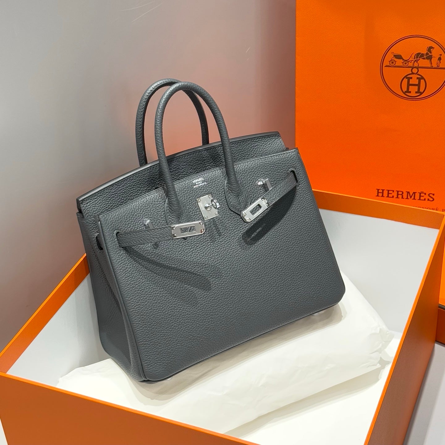 Hermes Birkin Slate Grey Silver Buckle Calfskin 255632