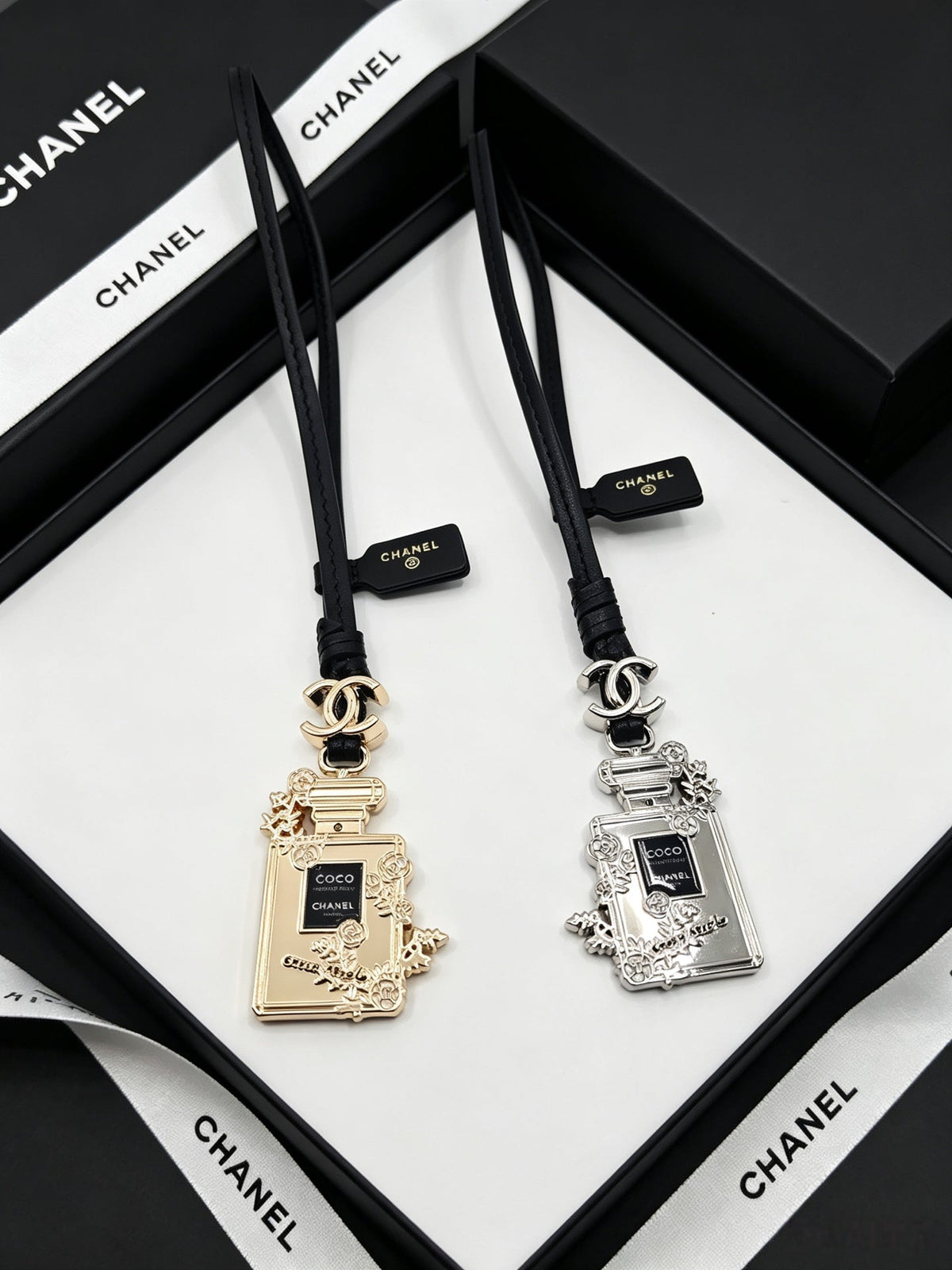 Chanel Perfume Bottle-shaped Leather Cord Charm