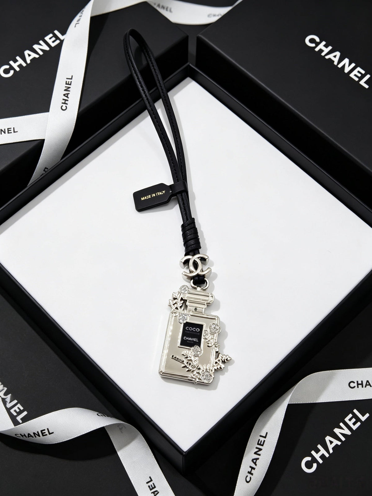 Chanel Perfume Bottle-shaped Leather Cord Charm