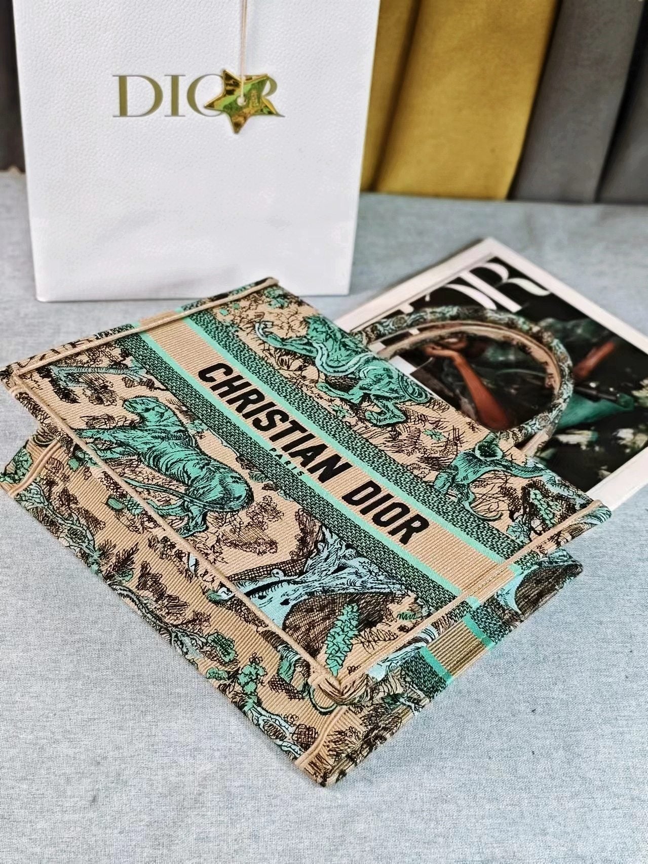 medium dioriviera book tote 36 tiffany blue tiger embroidery canvas