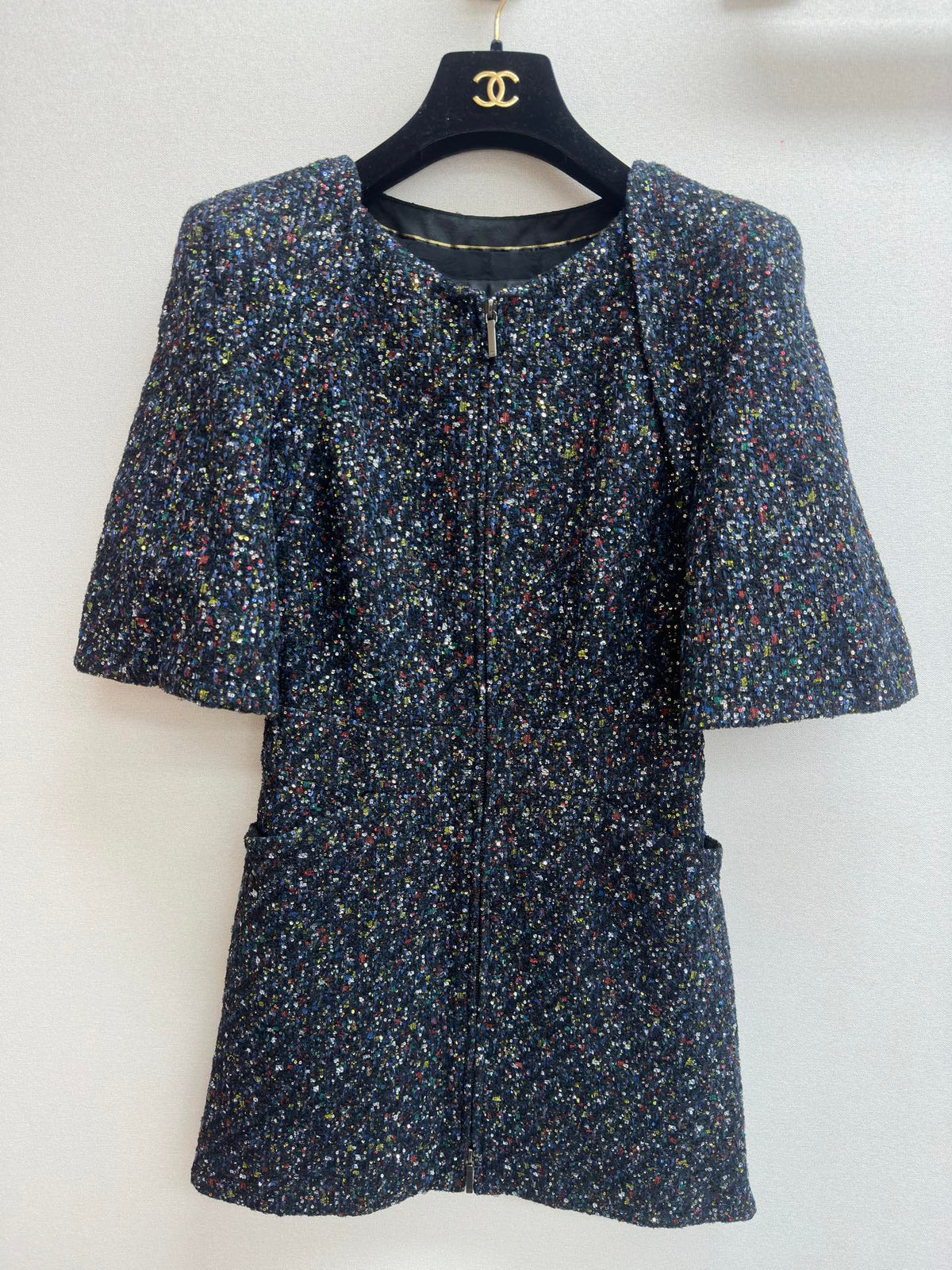 CC Tweed Short Sleeve Dress  Multicolor Polyester Polyamide 251864