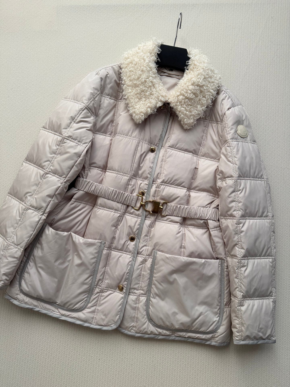 Moncler 2026 Cygnes Belted Short Jacket Pink Wool Down