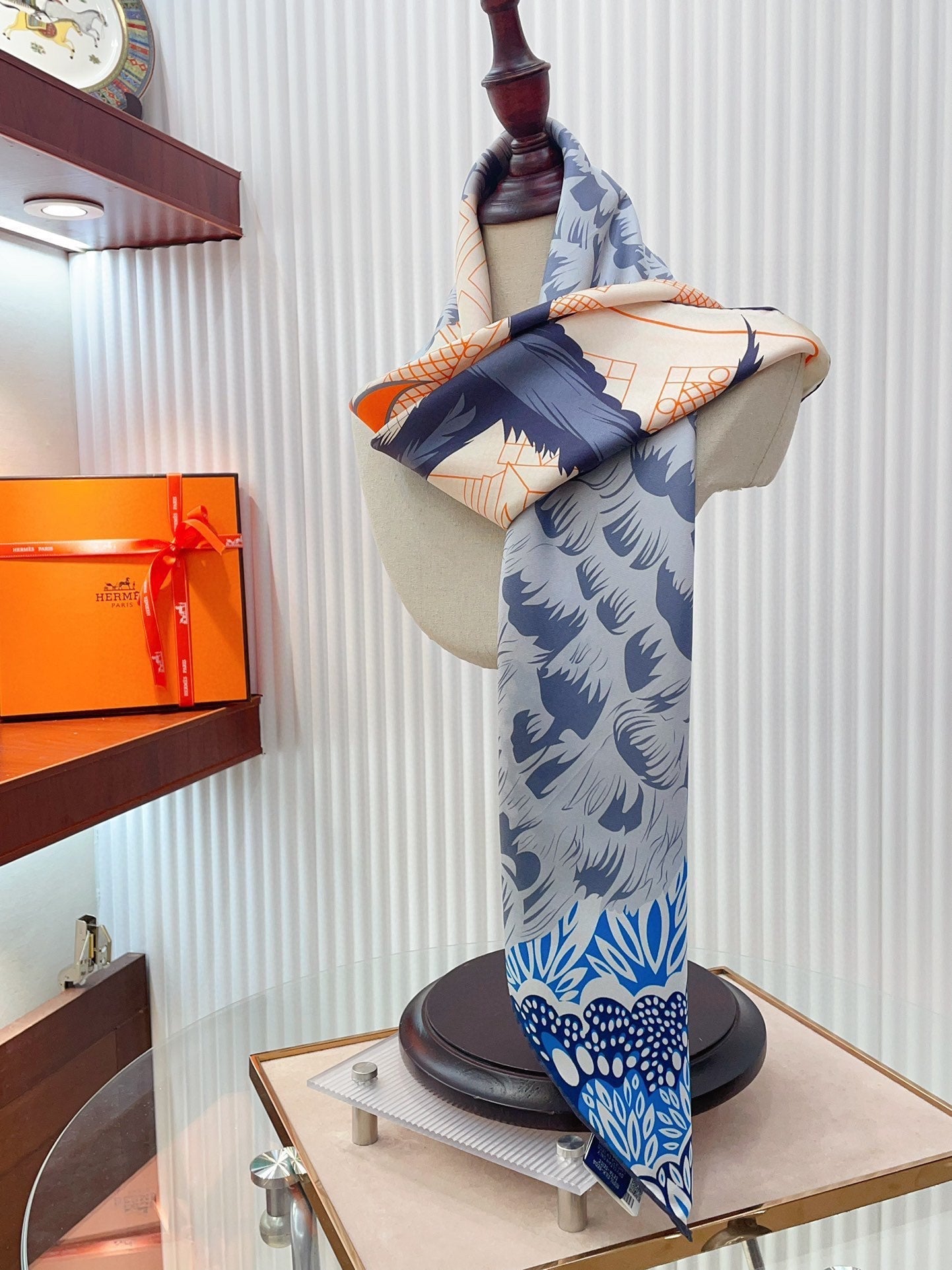 Cocoricooooo! Scarf 90 CM In Blue Orange Colorful Silk Twill 348775