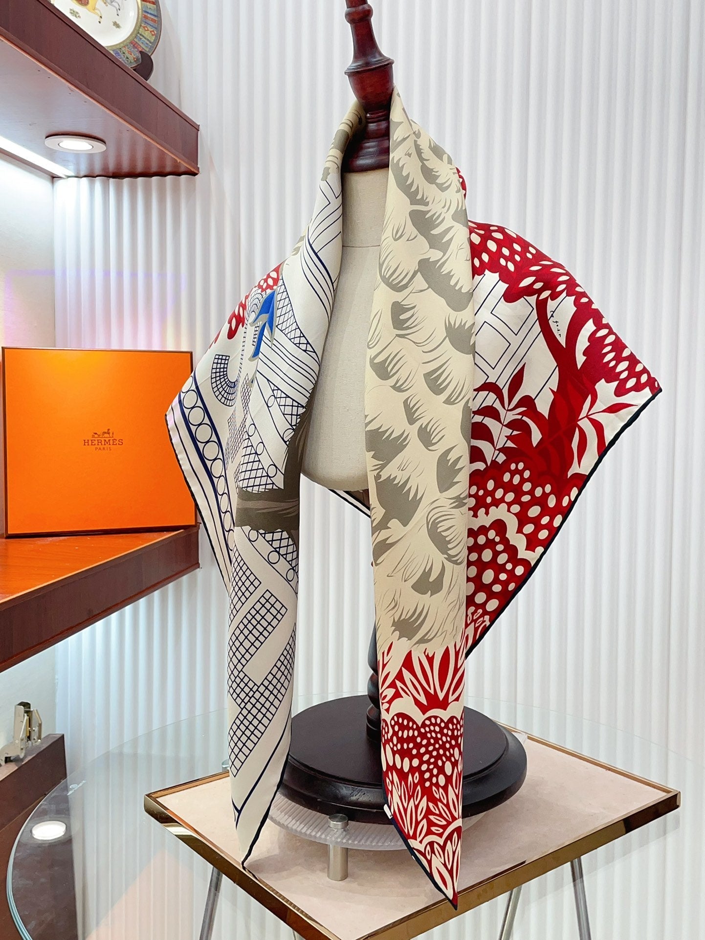 Cocoricooooo! Scarf 90 CM In Red Blue Colorful Silk Twill 348776