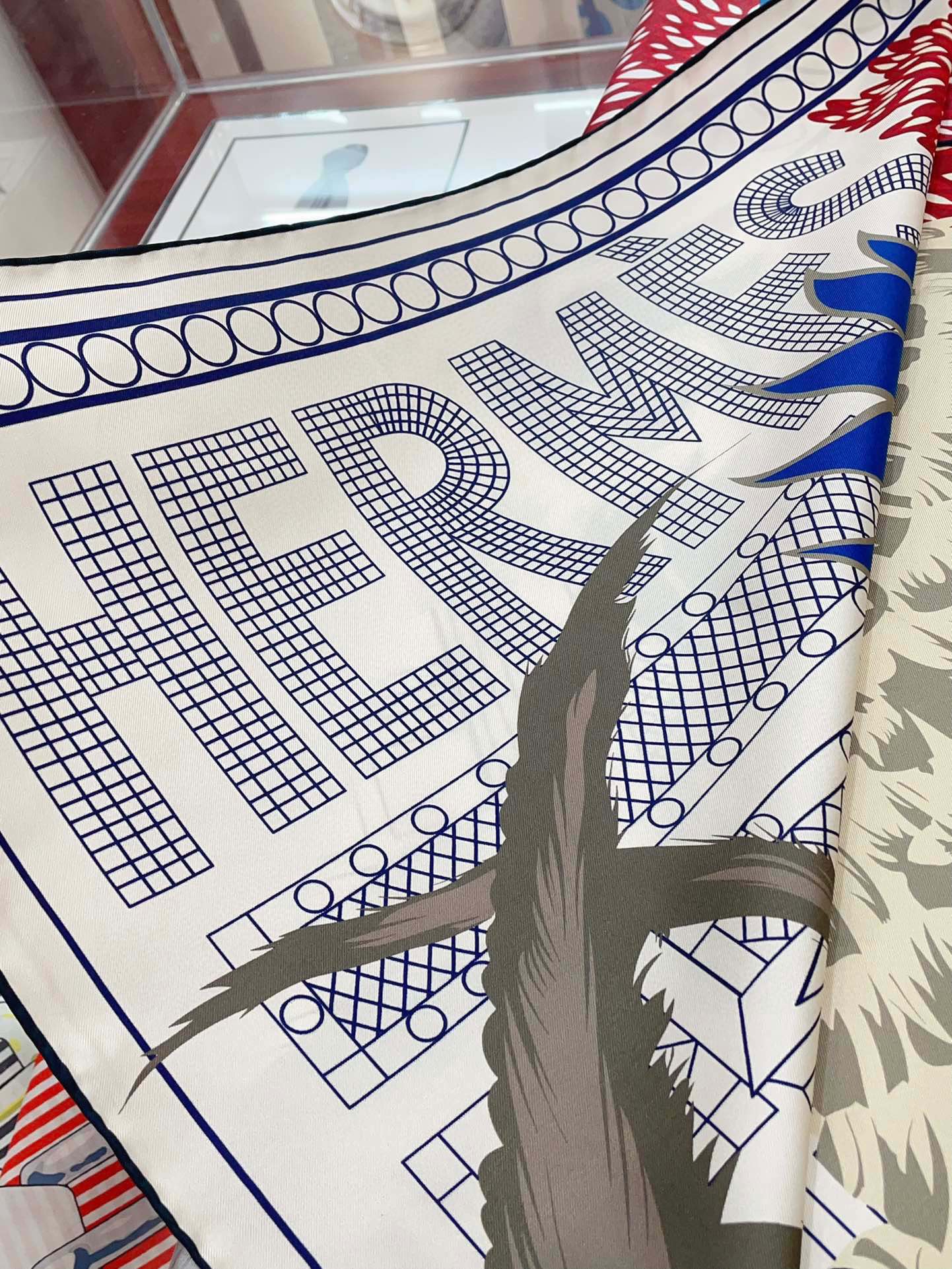 Cocoricooooo! Scarf 90 CM In Red Blue Colorful Silk Twill 348776