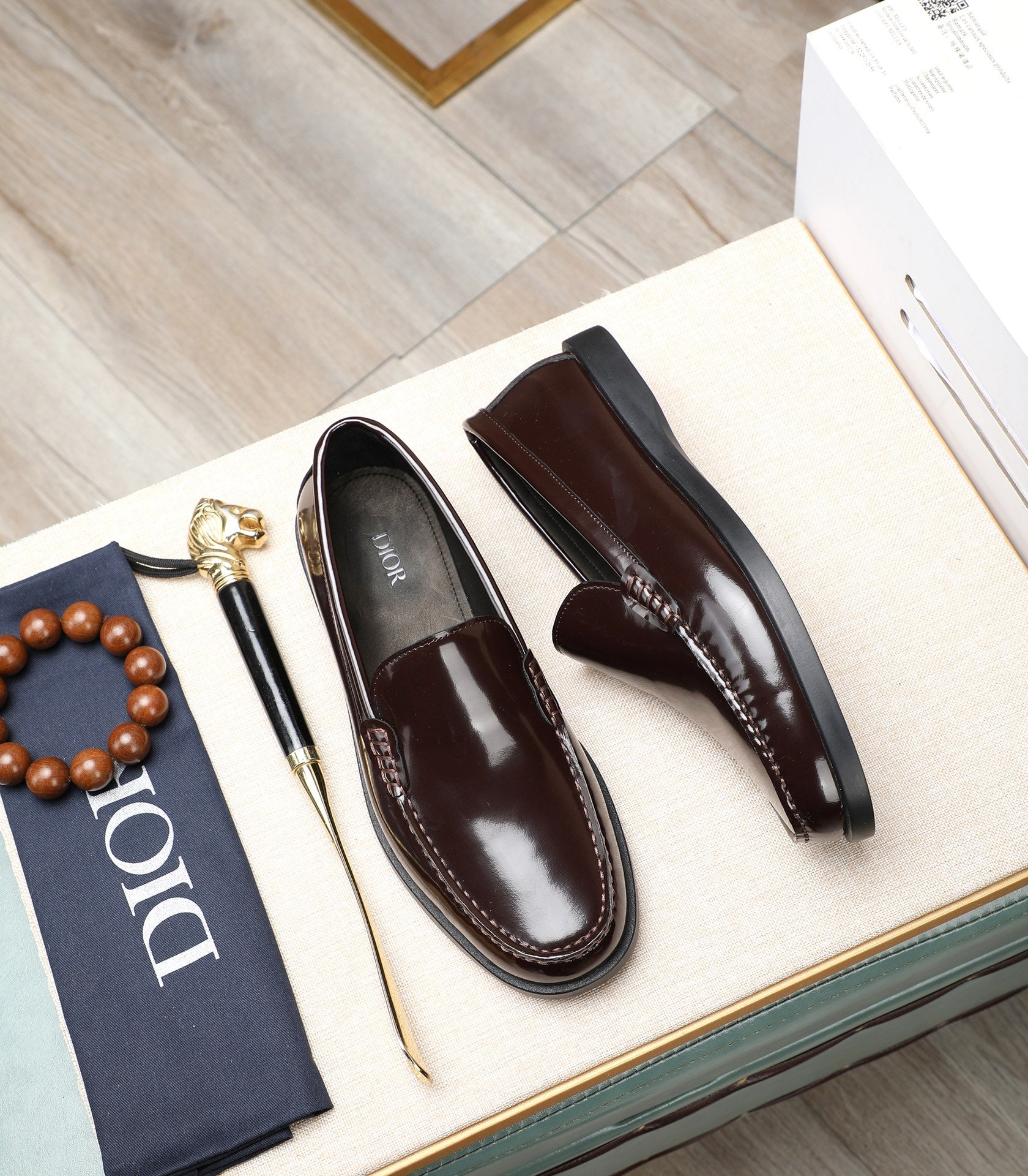 CD RETRO SEWED LOAFER WINE POLISHED CALFSKIN
