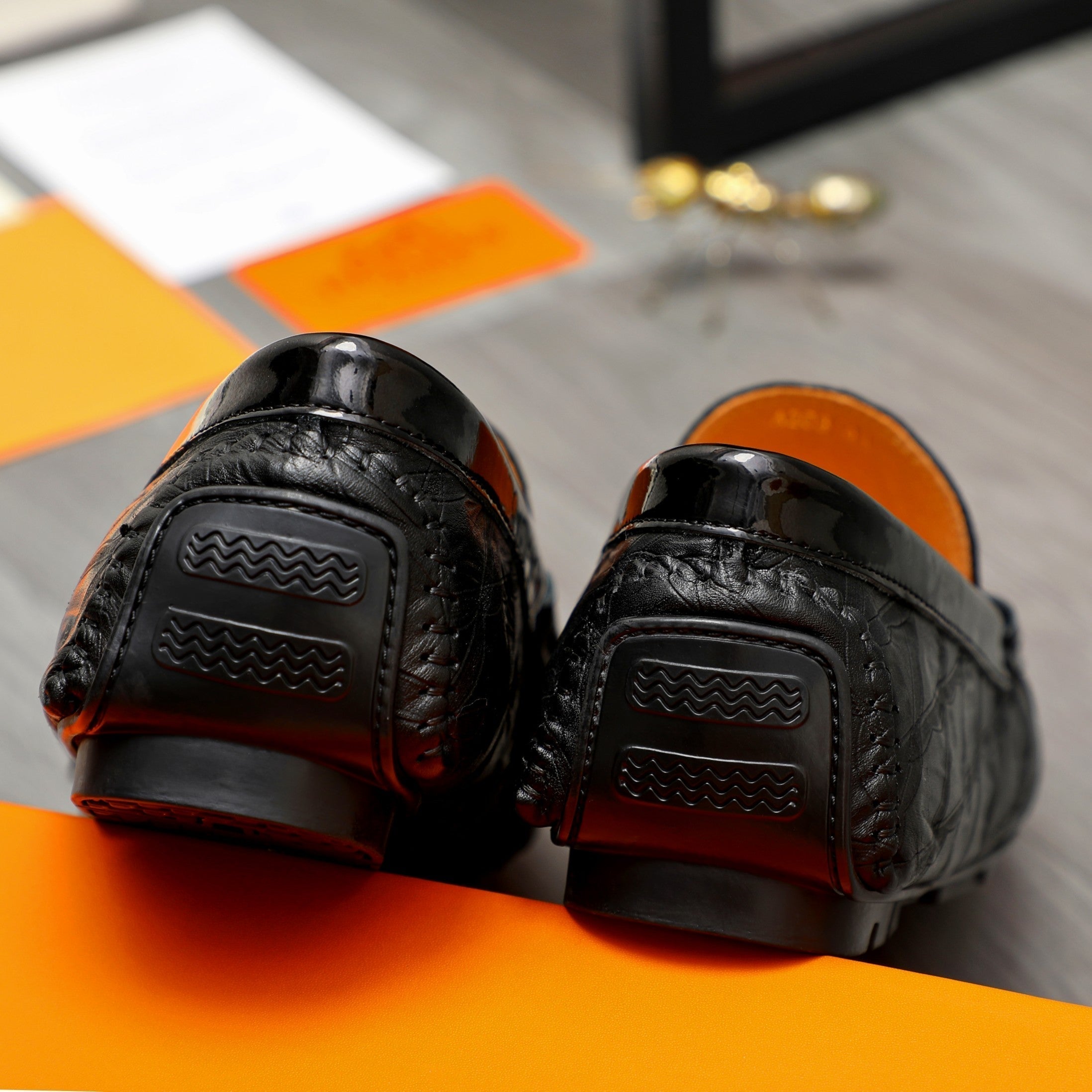 HM PATTERNS LOAFER BLACK EMBOSSED CALFSKIN