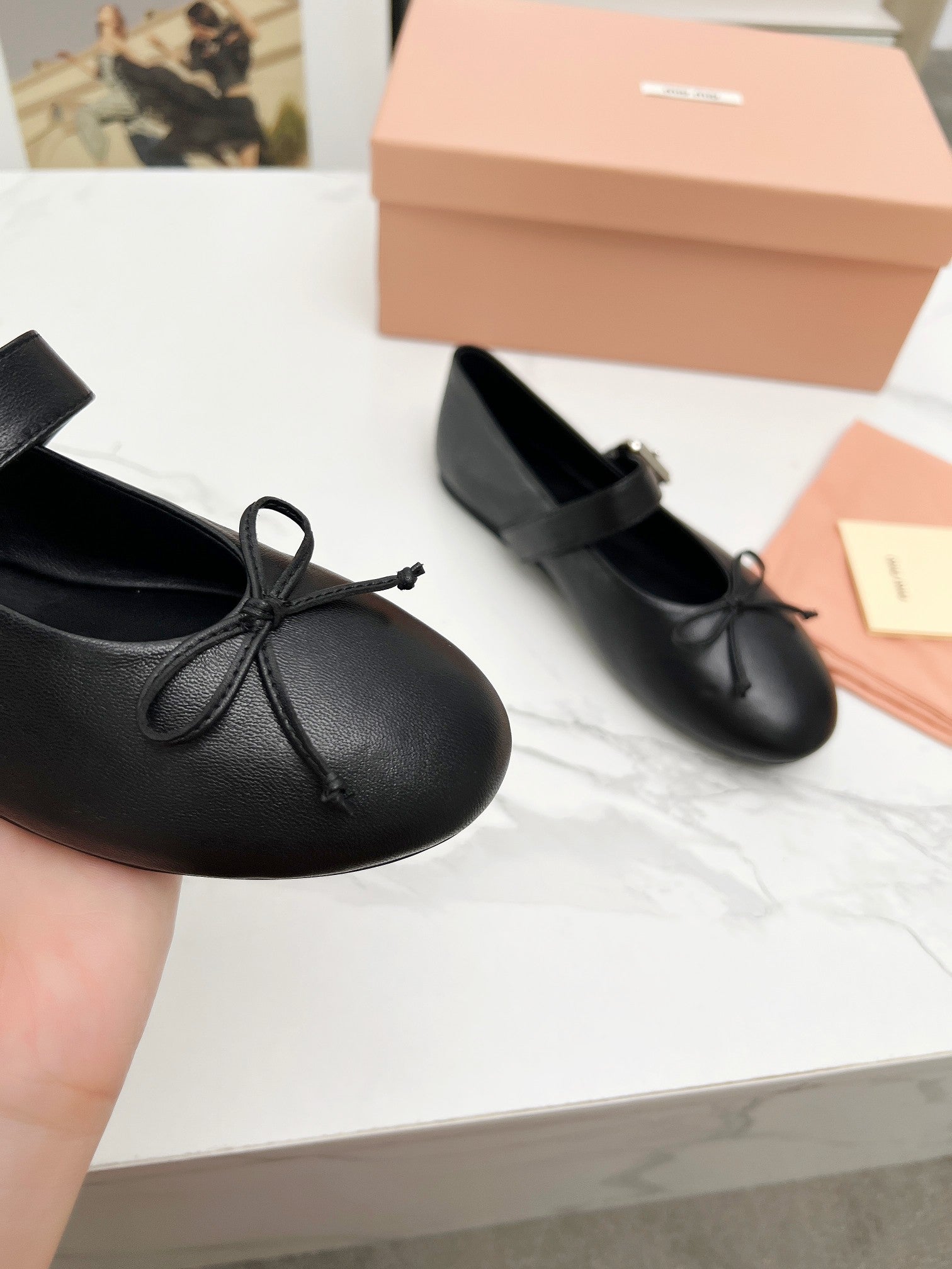 Miu Miu 2026 Bow Detail Ballet Flats Sheepskin 987089