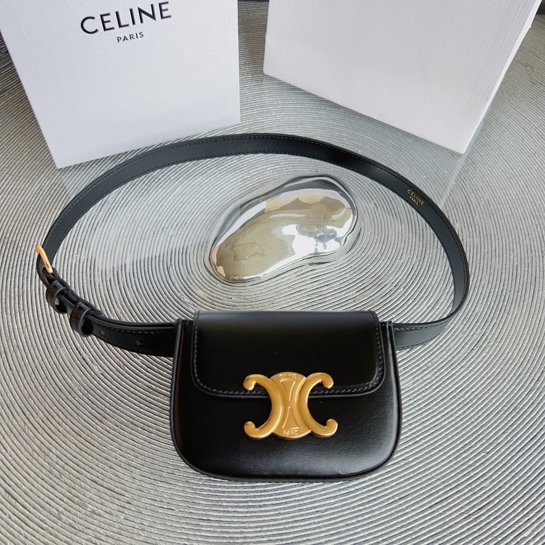CL BELT BAG TRIOMPHE 25 MM BELT TRIOMPHE BLACK CALFSKIN GOLD HARDWARE
