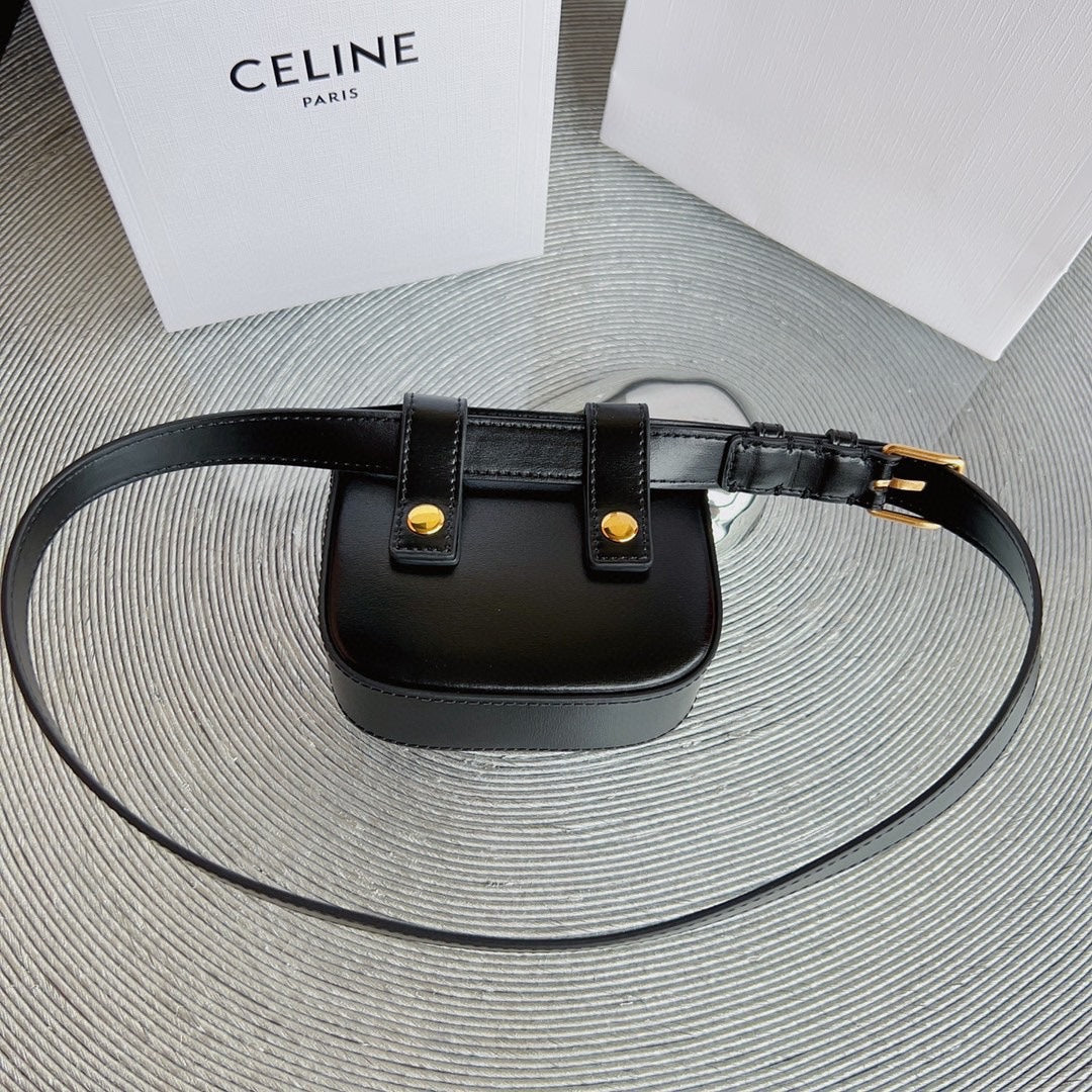 CL BELT BAG TRIOMPHE 25 MM BELT TRIOMPHE BLACK CALFSKIN GOLD HARDWARE