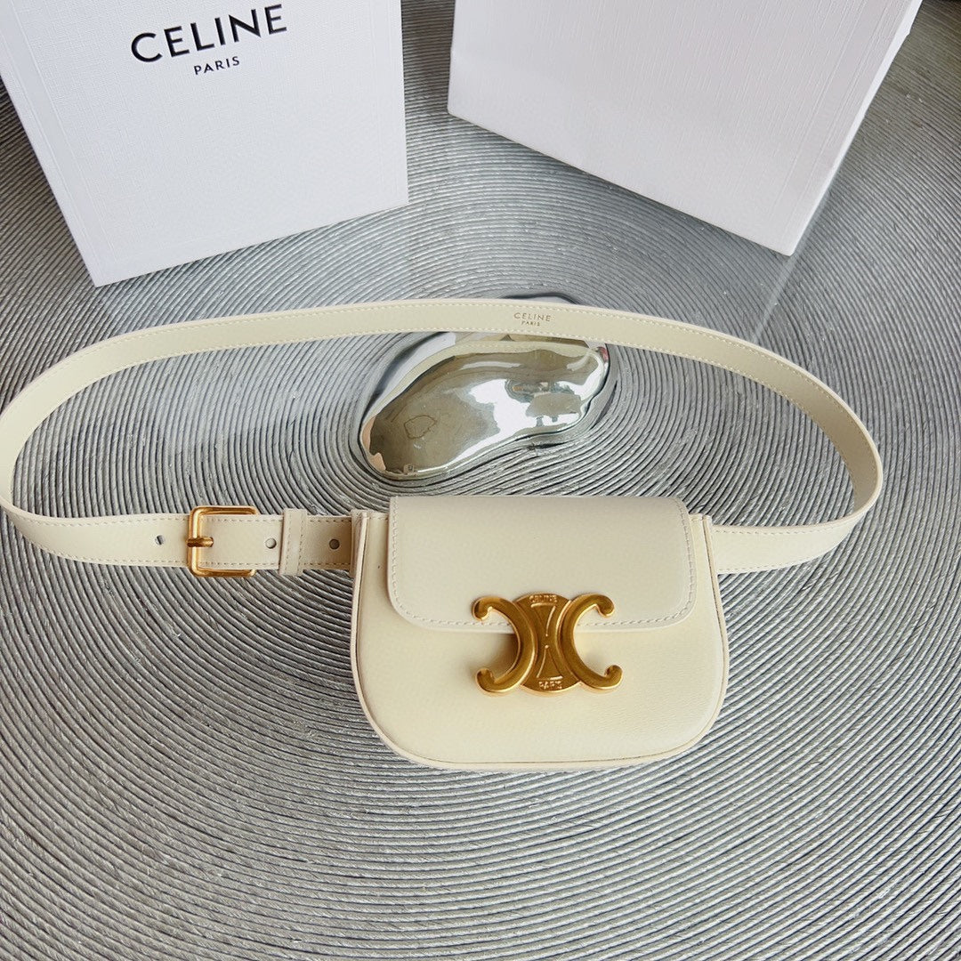 CL BELT BAG TRIOMPHE 25 MM BELT TRIOMPHE WHITE CALFSKIN GOLD HARDWARE