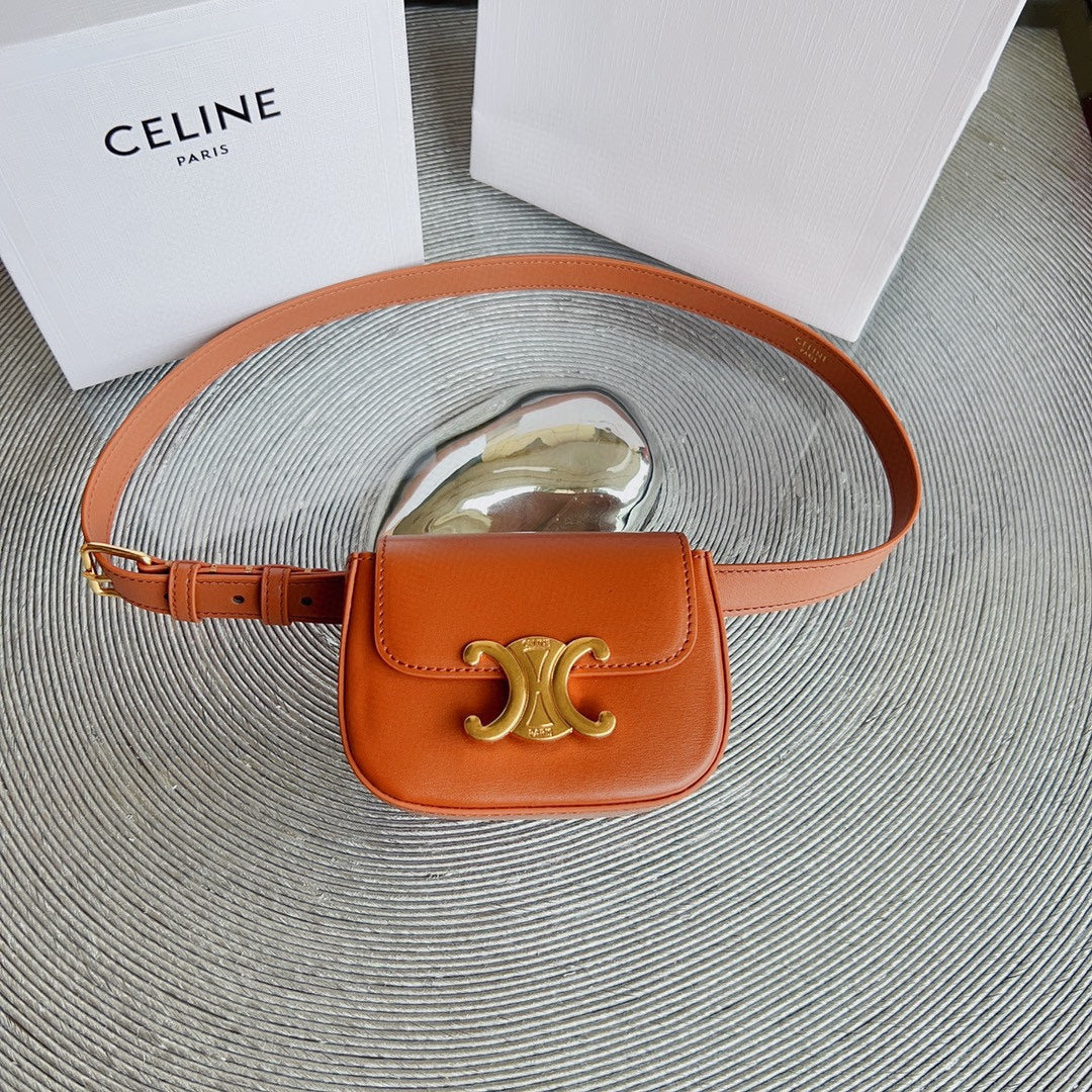 CL BELT BAG TRIOMPHE 25 MM BELT TRIOMPHE ORANGE CALFSKIN GOLD HARDWARE