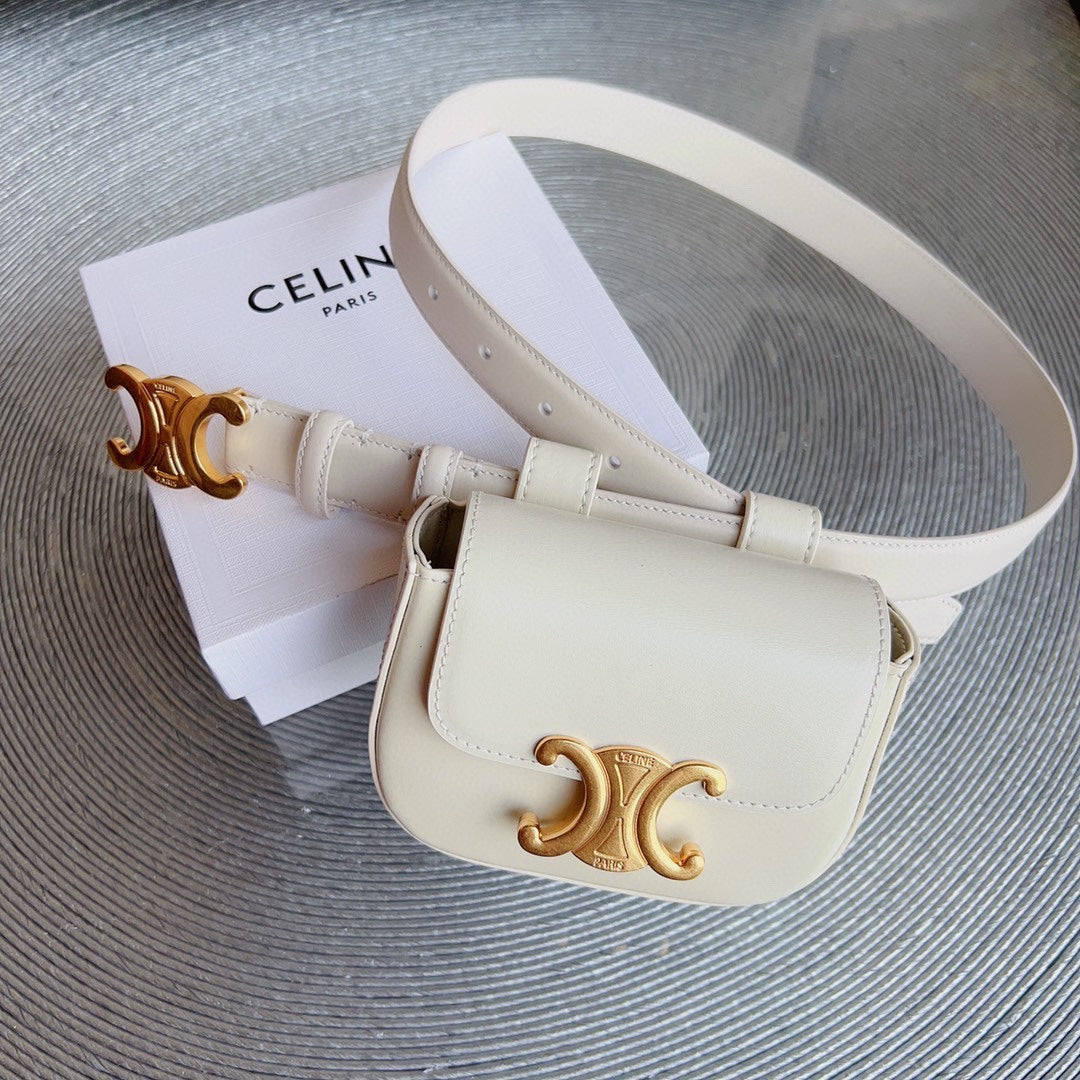cream calfskin belt bag triomphe gold buckle