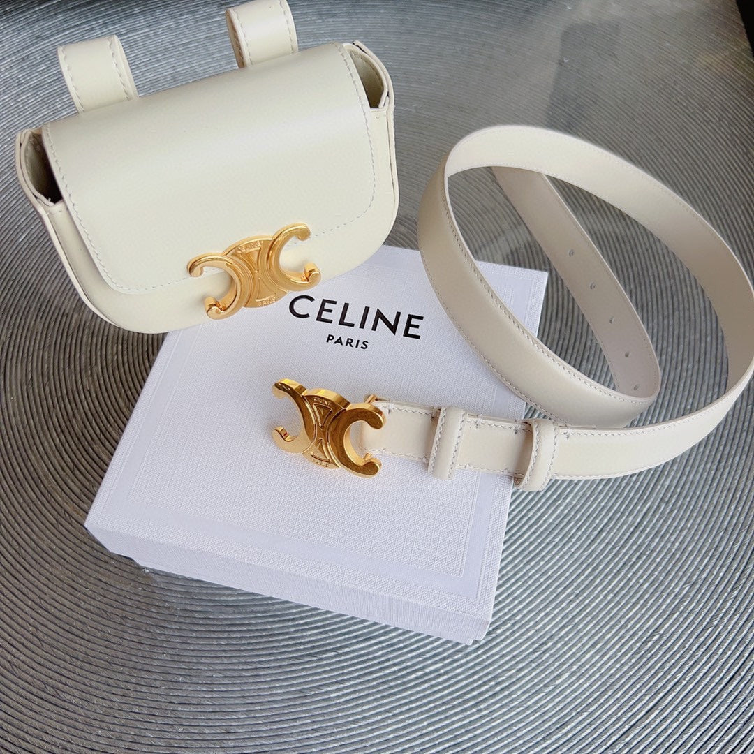 cream calfskin belt bag triomphe gold buckle
