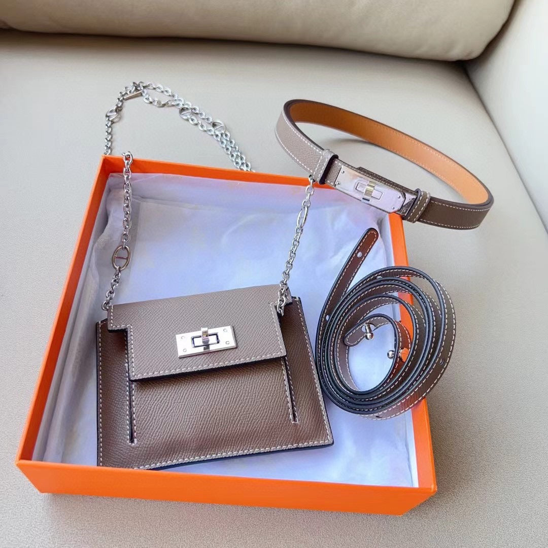 hm kelly belt 18mm with kelly pocket grey epsom silver hardware